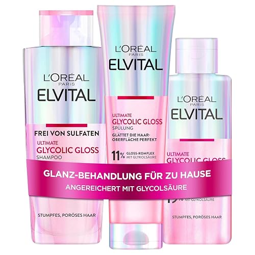 L'Oréal Paris Elvital Glycolic Gloss Bundle mit Shampoo, Spülung, 5