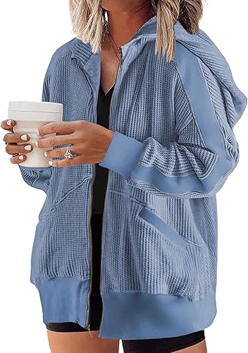 Eytino Sudadera casual con capucha para mujer, talla grande, con cremallera, de gran tamaño, con bolsillos (1X-5X)