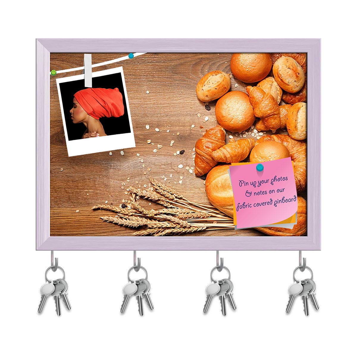Artzfolio Photo Of Assortment Of Baked Bread D1 Key Holder Hooks | Notice Pin Board | White Frame 16.4 X 12Inch
