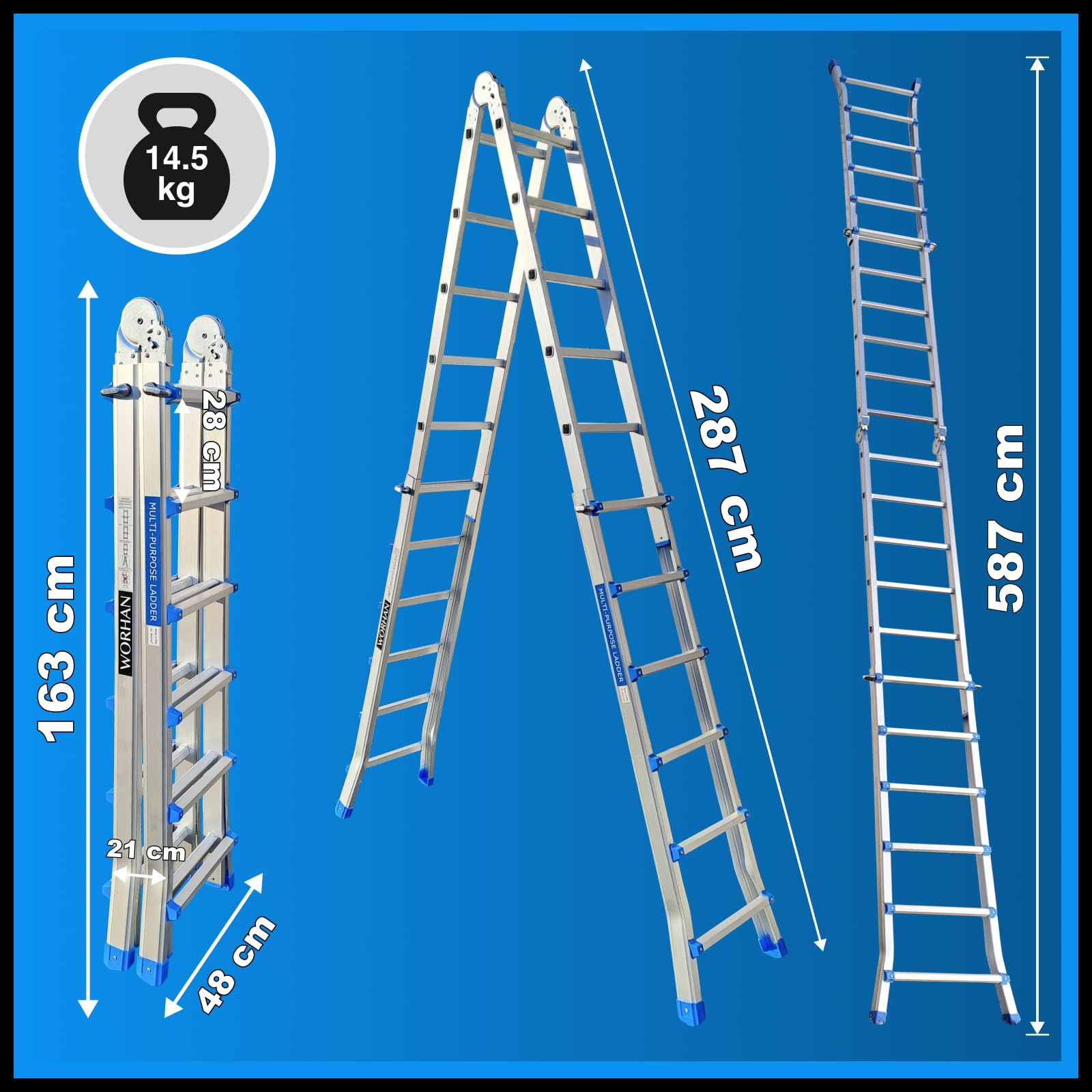 Teleskopleiter 587cm Leiter Anlegeleiter Klappleiter Multifunktionsleiter Größenauswah L6