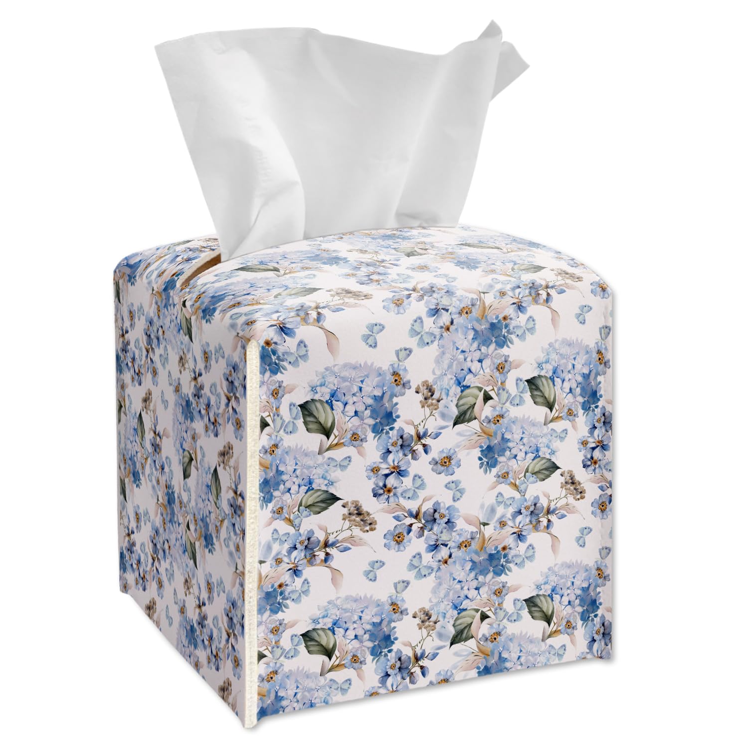 Boîte à mouchoirs carrée motif hortensia pour masquer les emballages de comptoir
