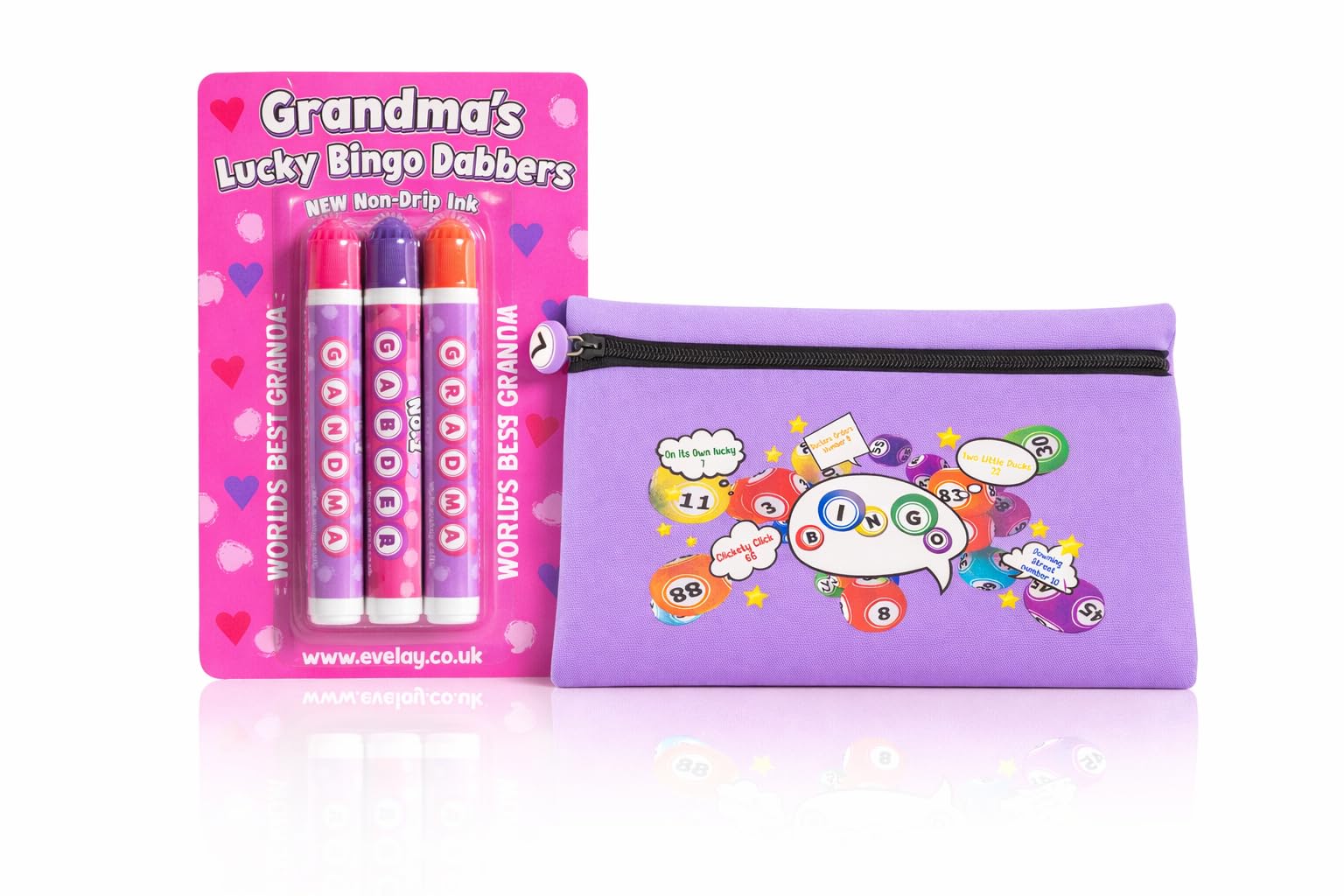 evelay Bingo Dabber Case with 3 Non-Drip Ink Dabbers, Pink and Purple Storage Bag, Lucky Number 7 Zip Pull, Gift Set for Mum Nan Grandma (Grandma, Lilac)