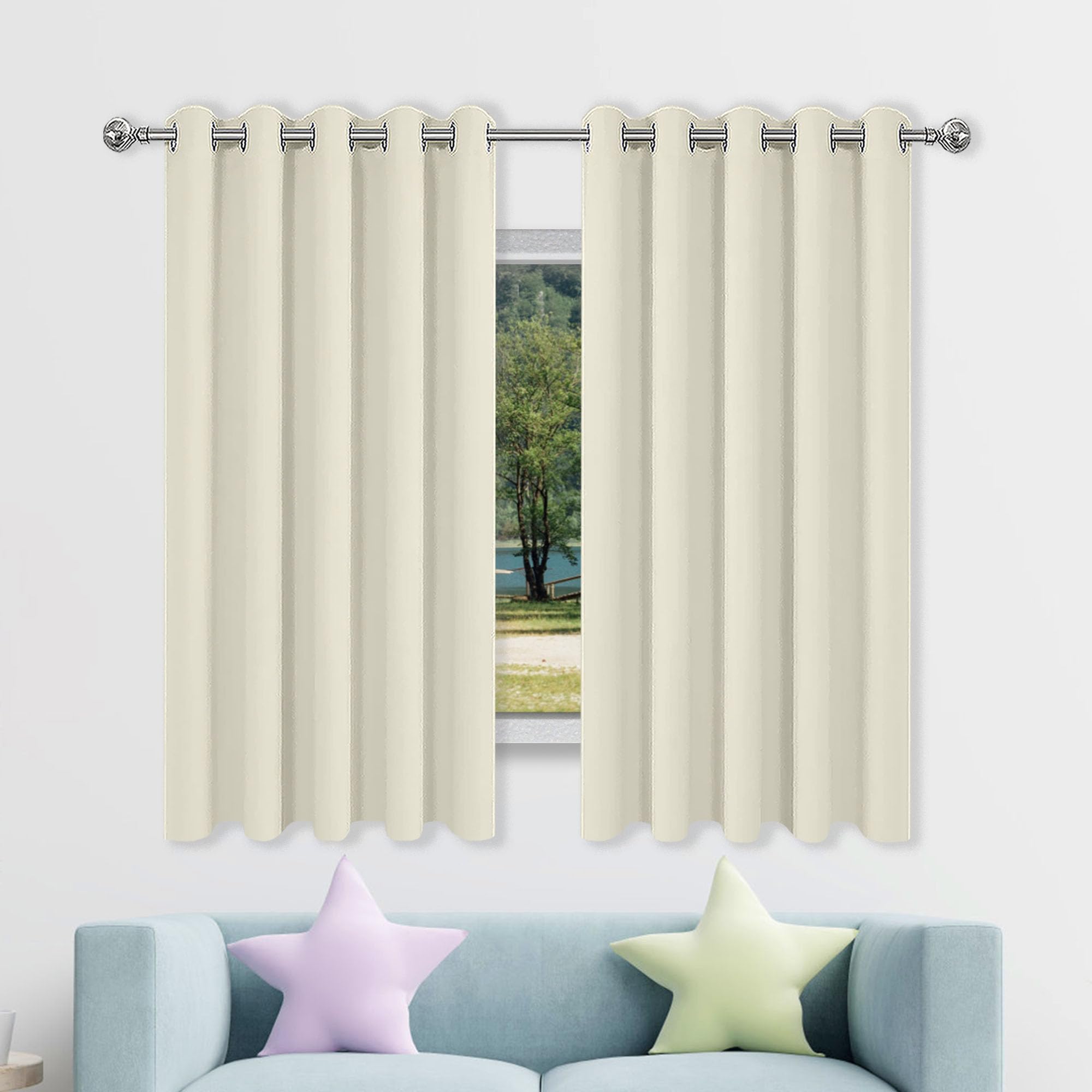 Rideau occultant 300 x 250 cm beige pour isolation thermique de salon