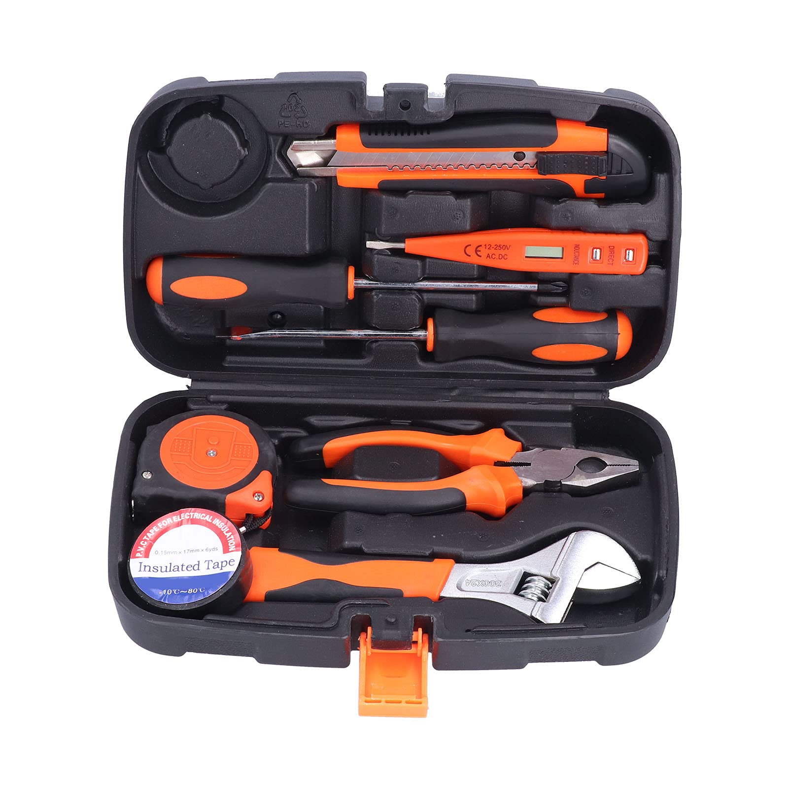 Set di 9 attrezzi professionali Cassetta degli attrezzi in plastica ABS in acciaio ad alto tenore di carbonio per impieghi gravosi con strumenti di manutenzione completi pe