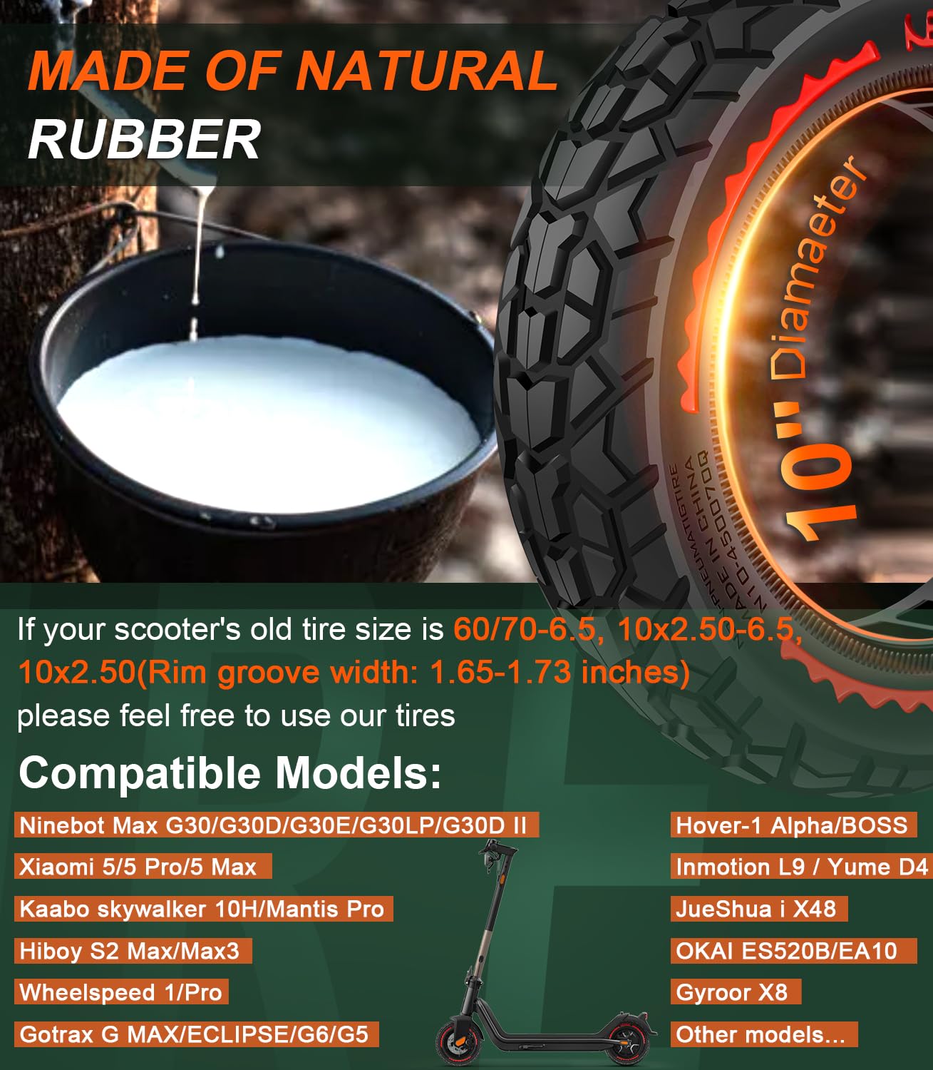 BANGTING 2PCS 10x2.50-6.5 Ruedas Maciza Antipinchazos para Patinete Electrico - 60/70-6.5 Neumático Tubeless, 10x2.50 Fuera de Carretera Llanta Para Ninebot G30 Serie y Xiaomi 5/5 Pro/5 Max (Rojo)