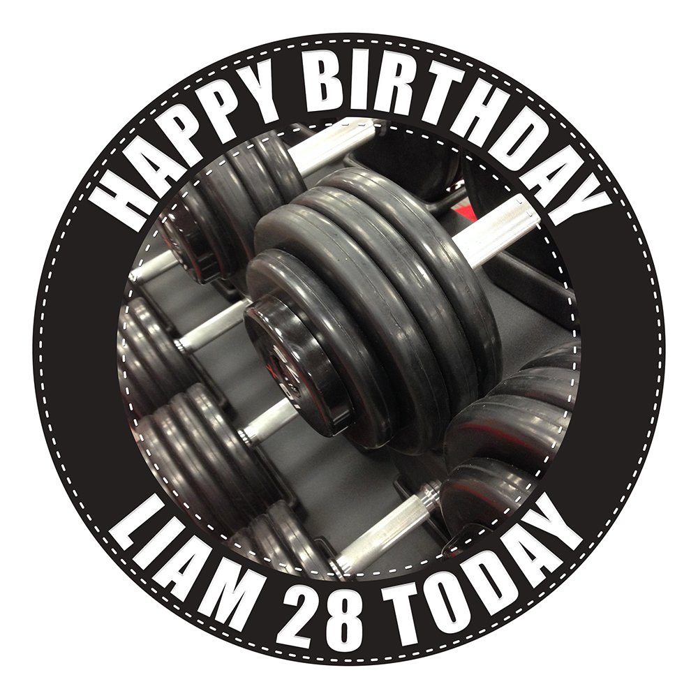 Bodybuilding Weights Cake Topper 7.5 Inch Personalised Edible on Icing Sheet with HI-RES Image