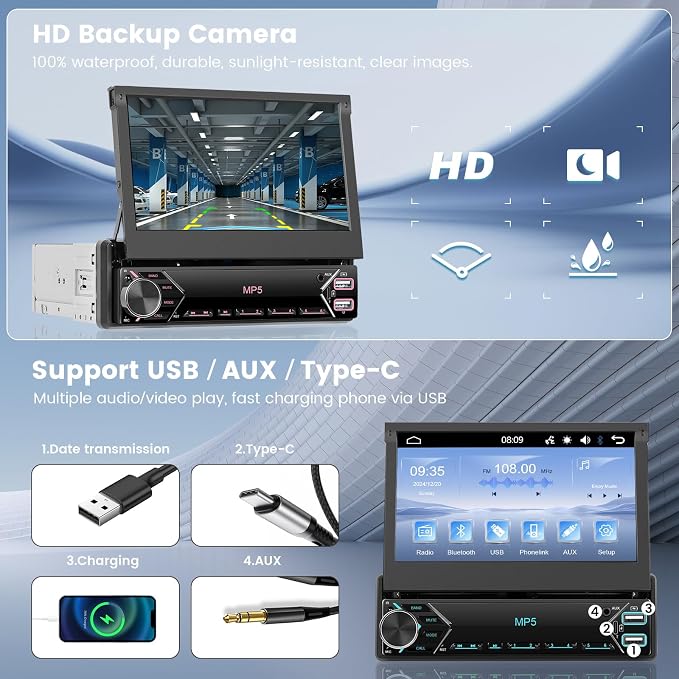 Reproductor de Auto Hikity 7 Pulgadas Pantalla Retráctil miniatura 5