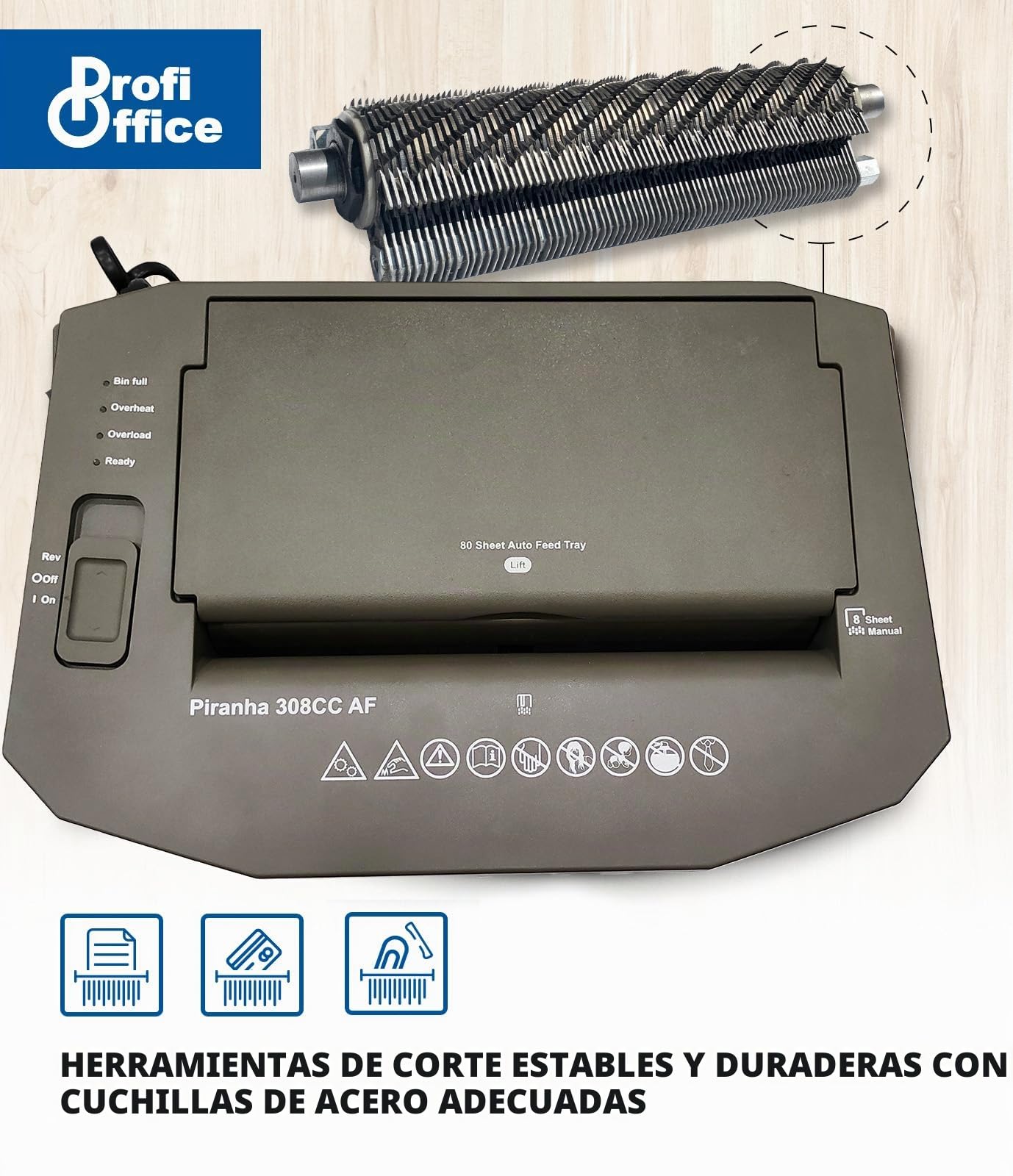Trituradora de Documentos con Alimentación Automática 80 Hojas, Corte en Microcorte P-4, Contenedor de 14 litros y 4 Ruedas (91951)