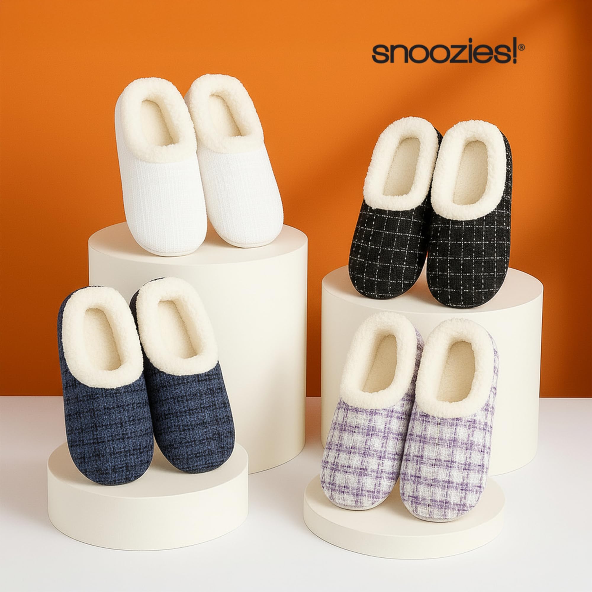 Snoozies Glitzernde Tweed-Hausschuhe für Damen mit Sherpa-Futter, Memory-Schaum-Hausschuhe, rutschfeste Sohle