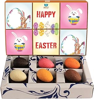 BOGATCHI Chocolate Easter Eggs Filled with Almonds, Easter Chocolates, Assorted Easter Eggs - Dark, Milk, White, Mango, Orange and Strawberry Chocolates, 50 g