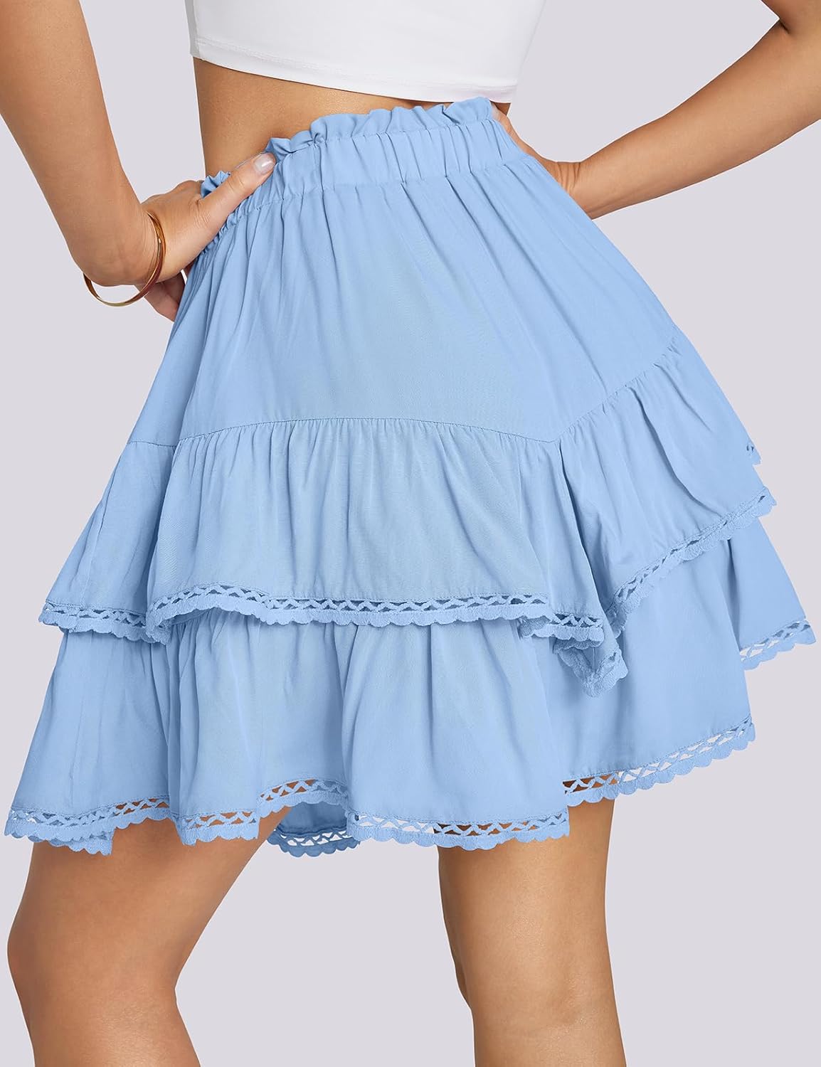 TARSE Womens Flowy Shorts High Waist Pleated Mini Skirts Casual Boho Ruffle Tiered Skorts Cute Versatile Fashion Shorts - Image 2