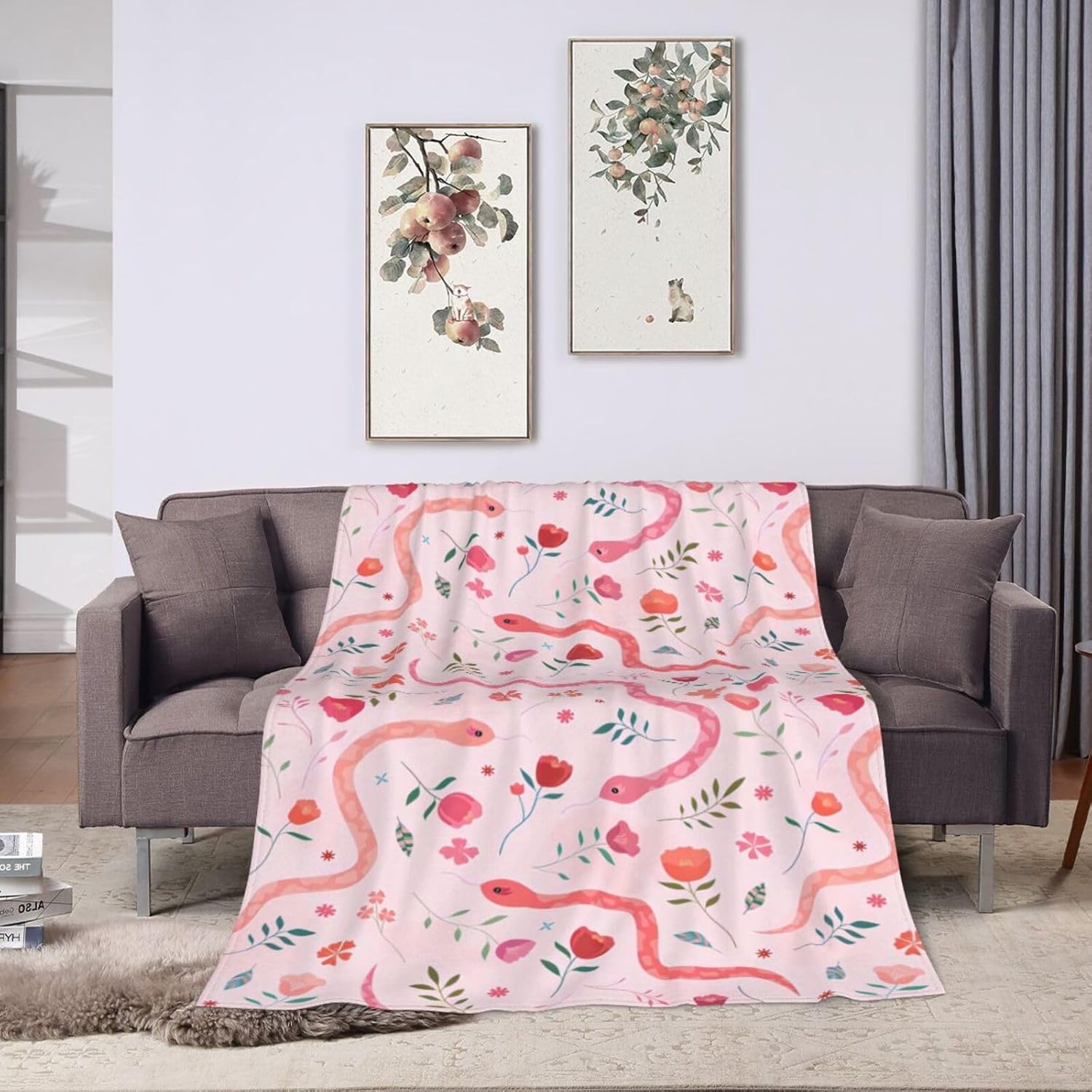 Cute Snake Reptile Blanket Ultra Soft Cozy Pink Flower Snake Throw Blanket Fleece Fuzzy Plush Bedding Blanket Real Snake Lovers Gifts for Women Girls Kids Adults Couch Sofa 50"x40" - Image 6