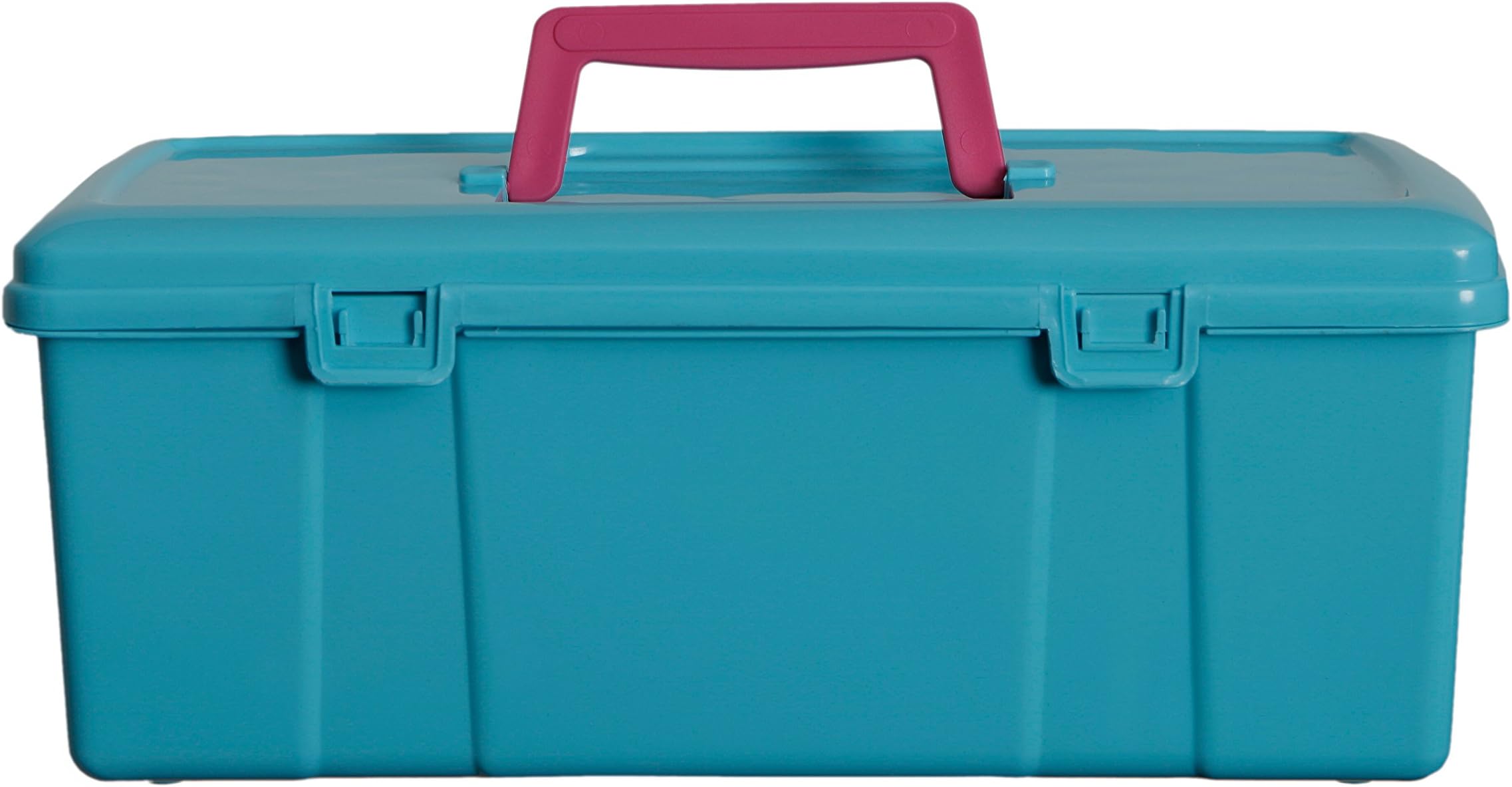 Whitefurze14-inch Multipurpose Storage Box Organizer with Attached Lid, Handle and Removable Tray, Plastic, Aqua