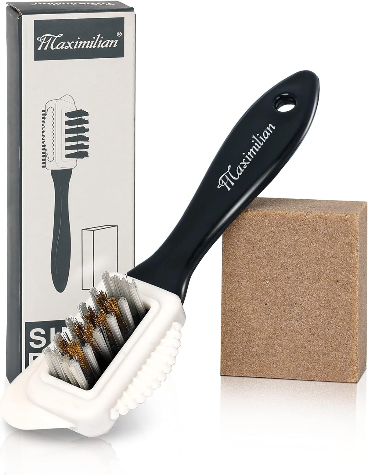 MAXIMILIAN Shoe Cleaner Kit. Brush with Extra 2 Erasers for Shoes & Boots. Horse Hair Shoe Brushes for Polishing, Cleaning & Buffing Leather Shoes - Boot Brush with Soft Bristles
