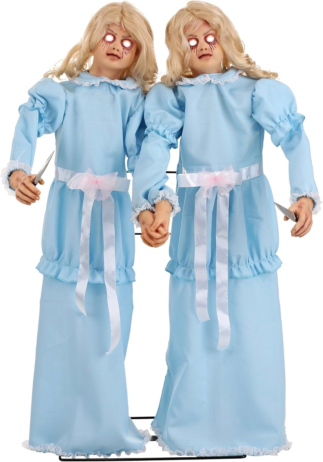 Fun Costumes 4FT Animated Evil Twins Light-Up Eyes Outdoor & Indoor Decoration, Creepy Scary Sounds Blue Dress Lawn Yard Display