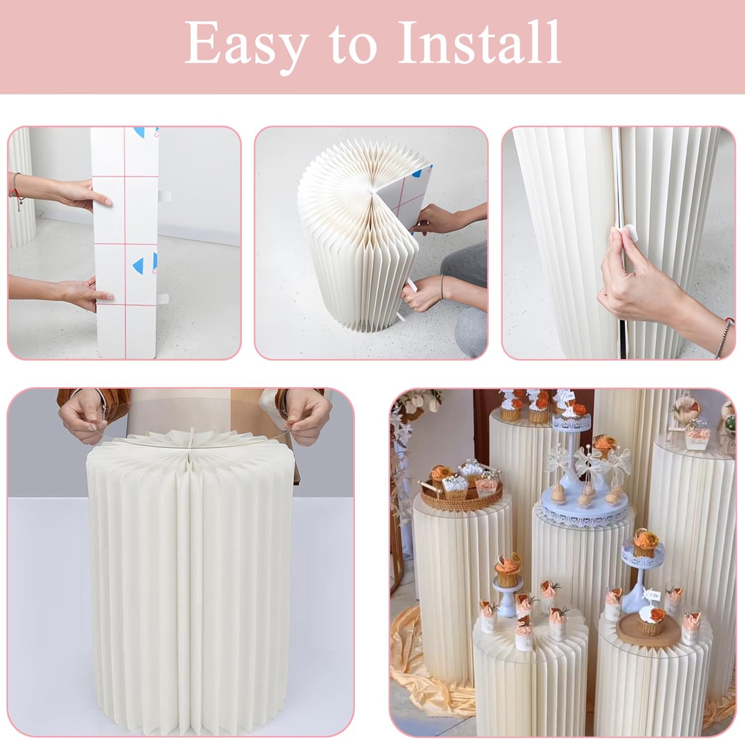 Zylinderständer Für Party, Durchmesser 30cm/40cm Desserttisch Zylinder-Aufstellern Faltbare Papiersäulen Podest Display Für Hochzeiten Geburtstage Dekoration(Cream White,40x60cm)