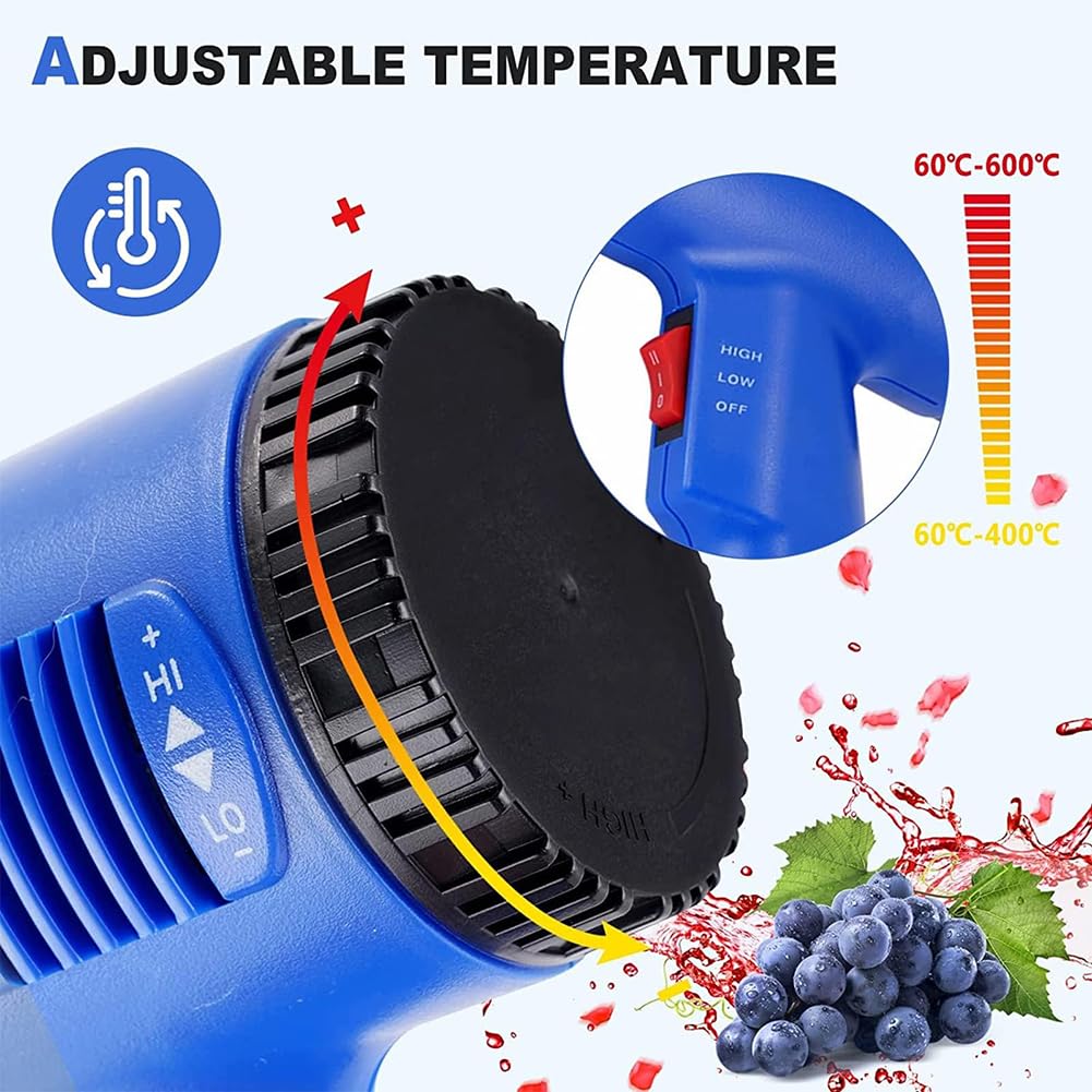 Pistola termorretráctil de mano para botellas de vino, pantalla LCD de temperatura y velocidad de viento ajustable, ideal para envolver cápsulas de PVC PP POF