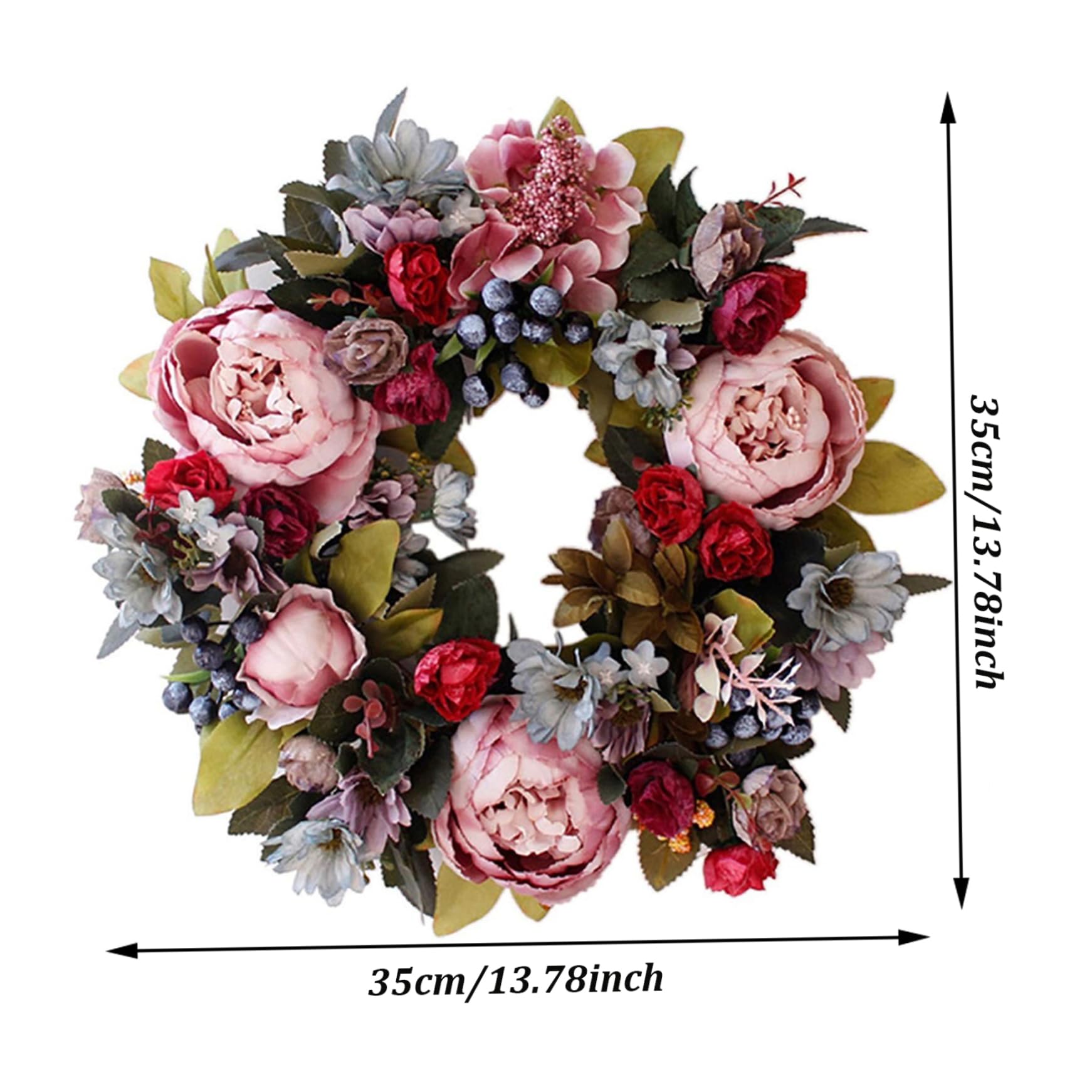 Künstlicher Pfingstrosen-Kranz, 35 cm, zum Aufhängen, Simulation Frühling, dekorative Kränze, Girlanden-Dekoration für Tür, Fenster, Zuhause, Büro