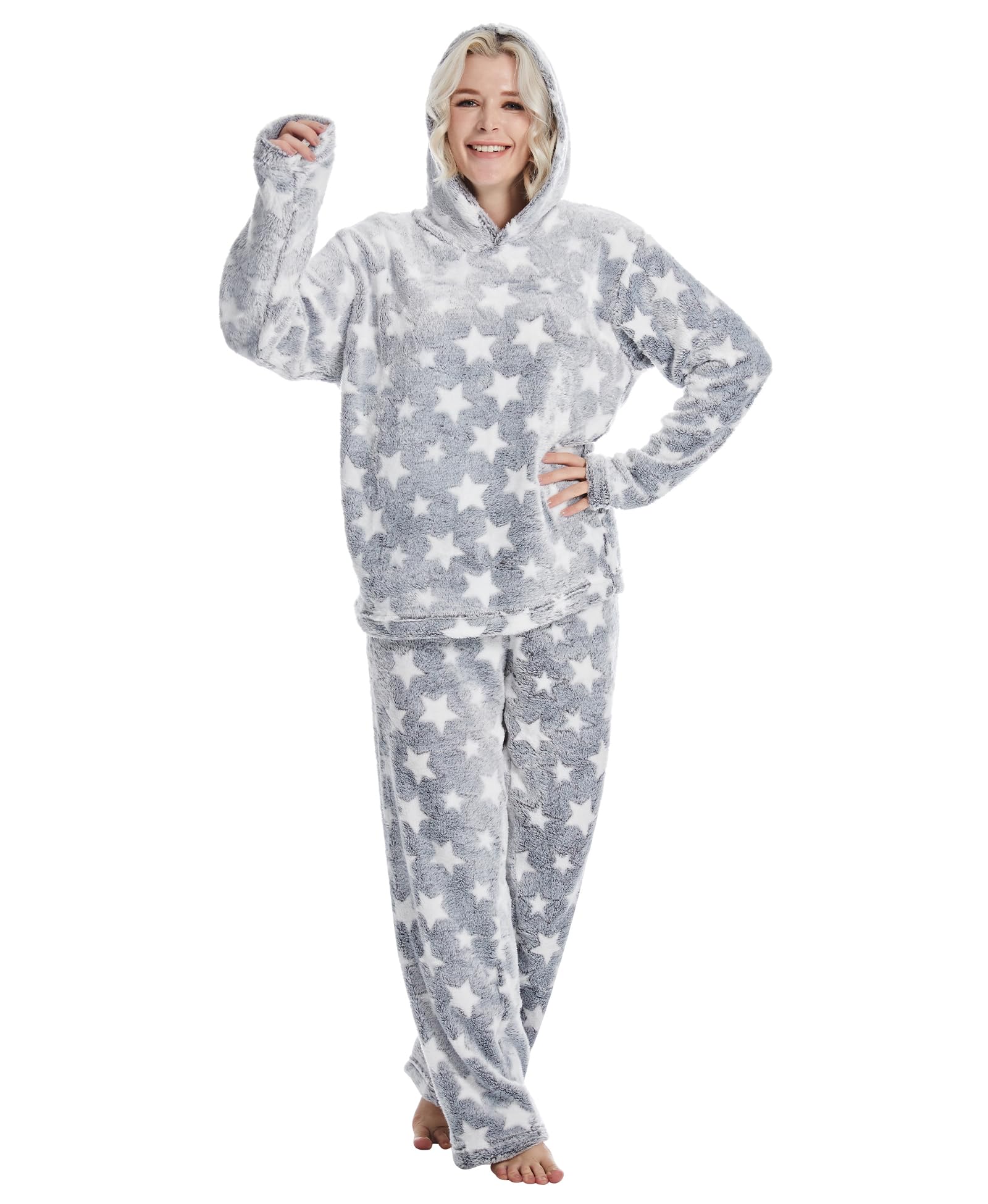 DiaryLook Womens Fleece Pyjamas Sets Fluffy Soft Hoodie Ladies Pyjamas Lounge Wear Sets