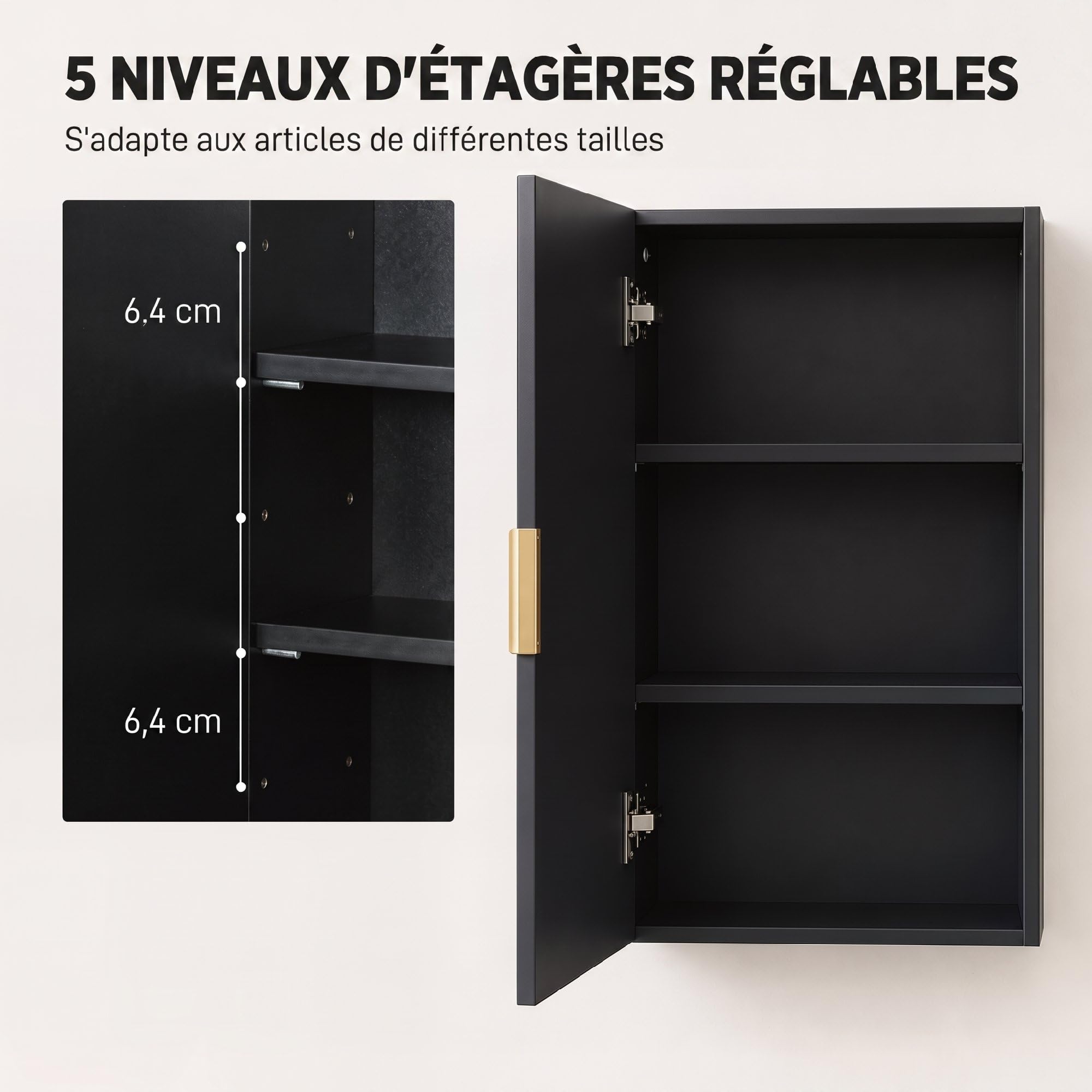 kleankin Armoire Murale de Salle de Bain Dim. 40L x 15l x 60H cm Noir