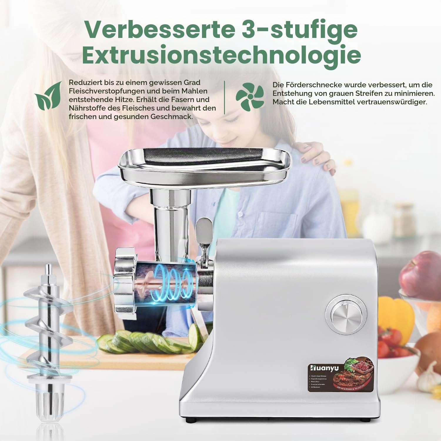 Huanyu Fleischwolf Elektrisch 2800W Max Hackfleisch Maschine Multifunktionale elektrischer fleischwolf mit wurstfüller küchenmaschine mit fleischwolf für Den Heimgebrauch und Die Gewerbliche Nutzung