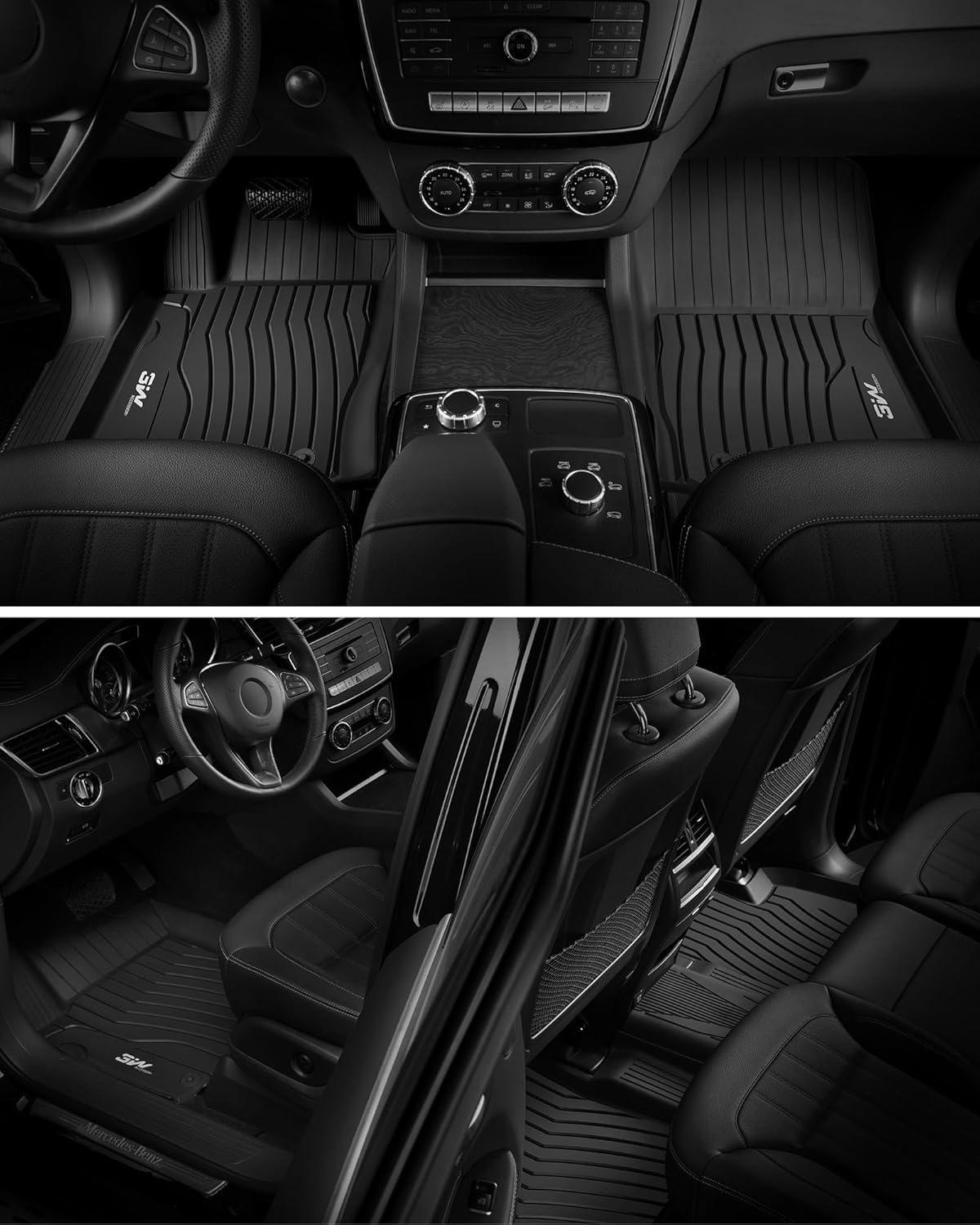 3W Floor Mats for 2012-2019 Benz ML/GL/GLE/GLS Series (ML/GL/GLE/GLS 350/450/550/63 AMG), TPE All Weather Custom Fit Floor Liner for 1st and 2nd Row Full Set Car Mats, Black - Image 3