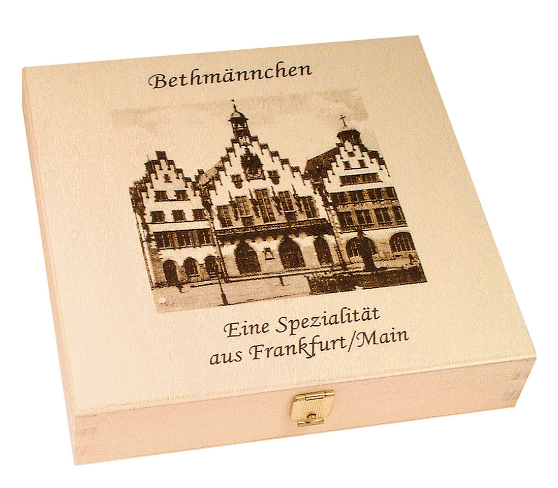 Marzipan Bethmännchen in einer Holzkiste "Frankfurter Römer" 200g
