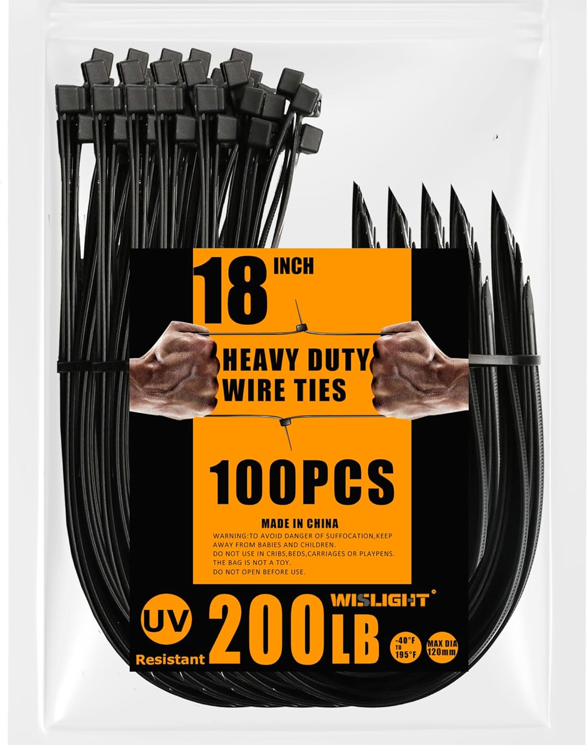 Ultra Heavy Duty 200 Pounds Tensile Strength 18 Inch x0.39 Inch 100 pcs, Black Zip Ties for indoor and outdoor use, Industrial Multi-Purpose UV Resistant, Wide and Thick Zip Ties