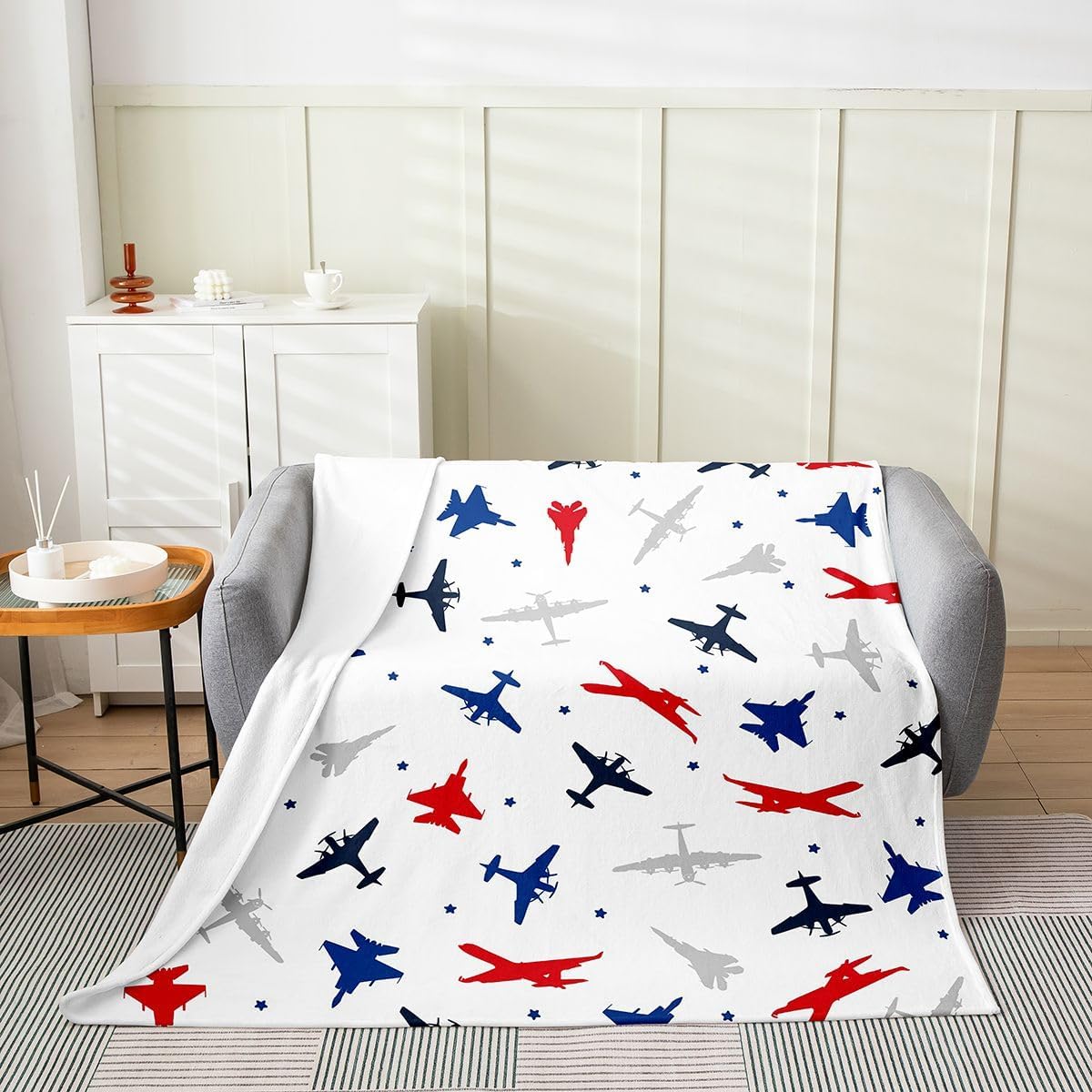 Erosebridal Cartoon Aircraft Collection Flannel Blanket Baby 30x40 Inch Airship Plane Fleece Blanket Kids Boys Cute Helicopter Hot Air Balloon Fuzzy Plush Throw Whimsical Flying Vehicle Decor