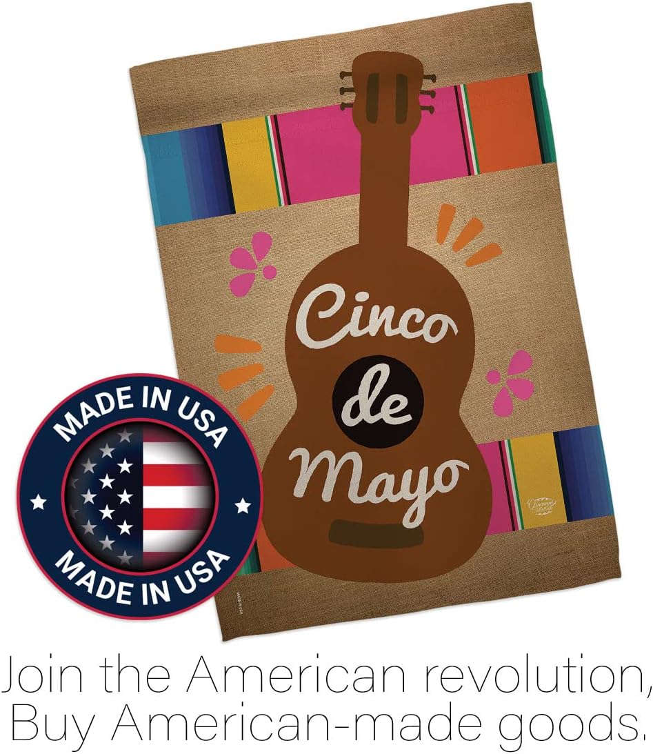 Celebrate Guitarron Cinco De Mayo House Flag - Summer Mexican Fiesta Party Cactus PinataOutdoor Summertime Sunny - Decoration Banner Small Garden Yard Gift Double-Sided Made In USA 28 X 40