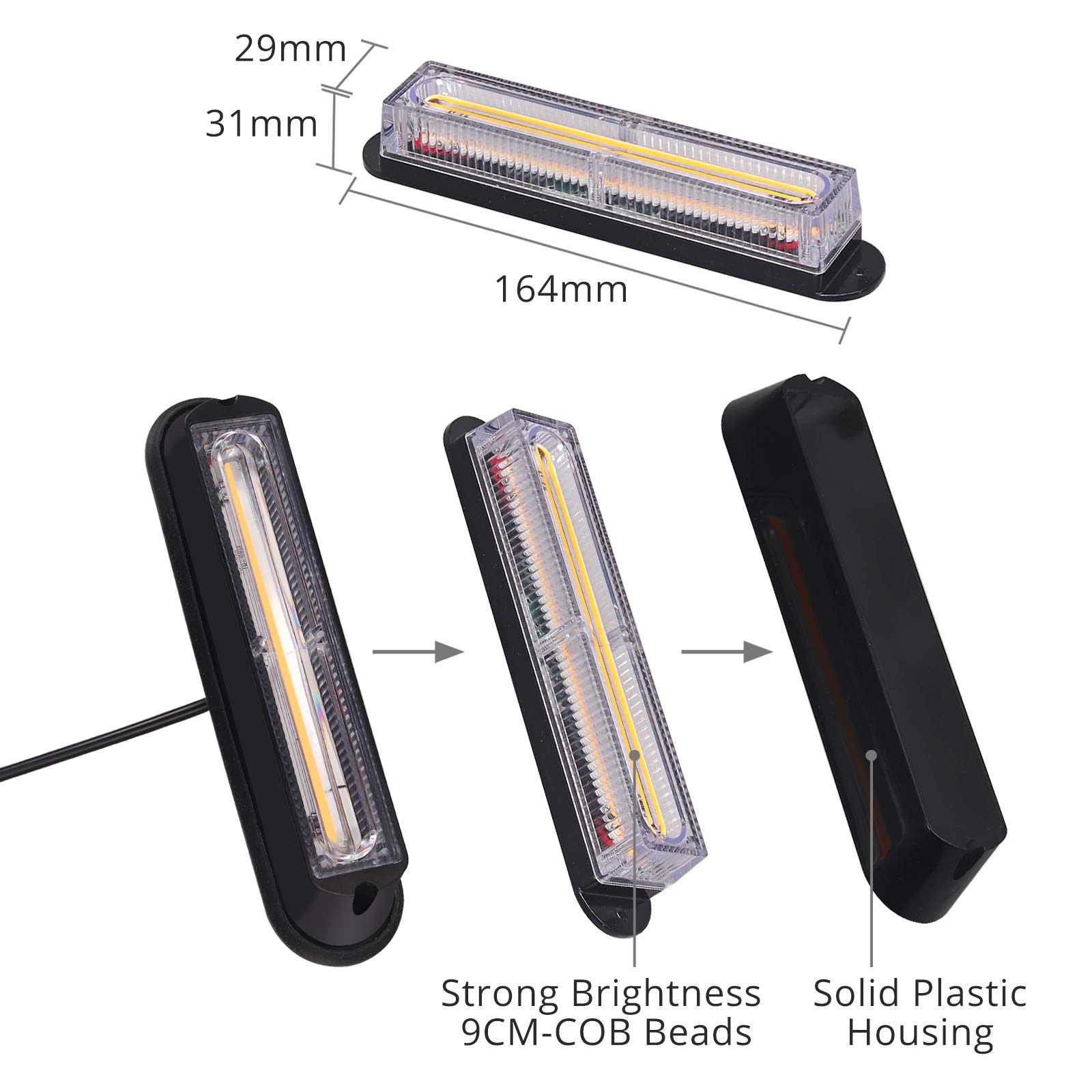 Justech 2x 30cm COB światło ostrzegawcze 12V 24V stroboskopowe światło ostrzegawcze Beacon migające światło moduł błyskowy światło awaryjne Uwaga migające światło do pojazdów awaryjnych, naprawczych