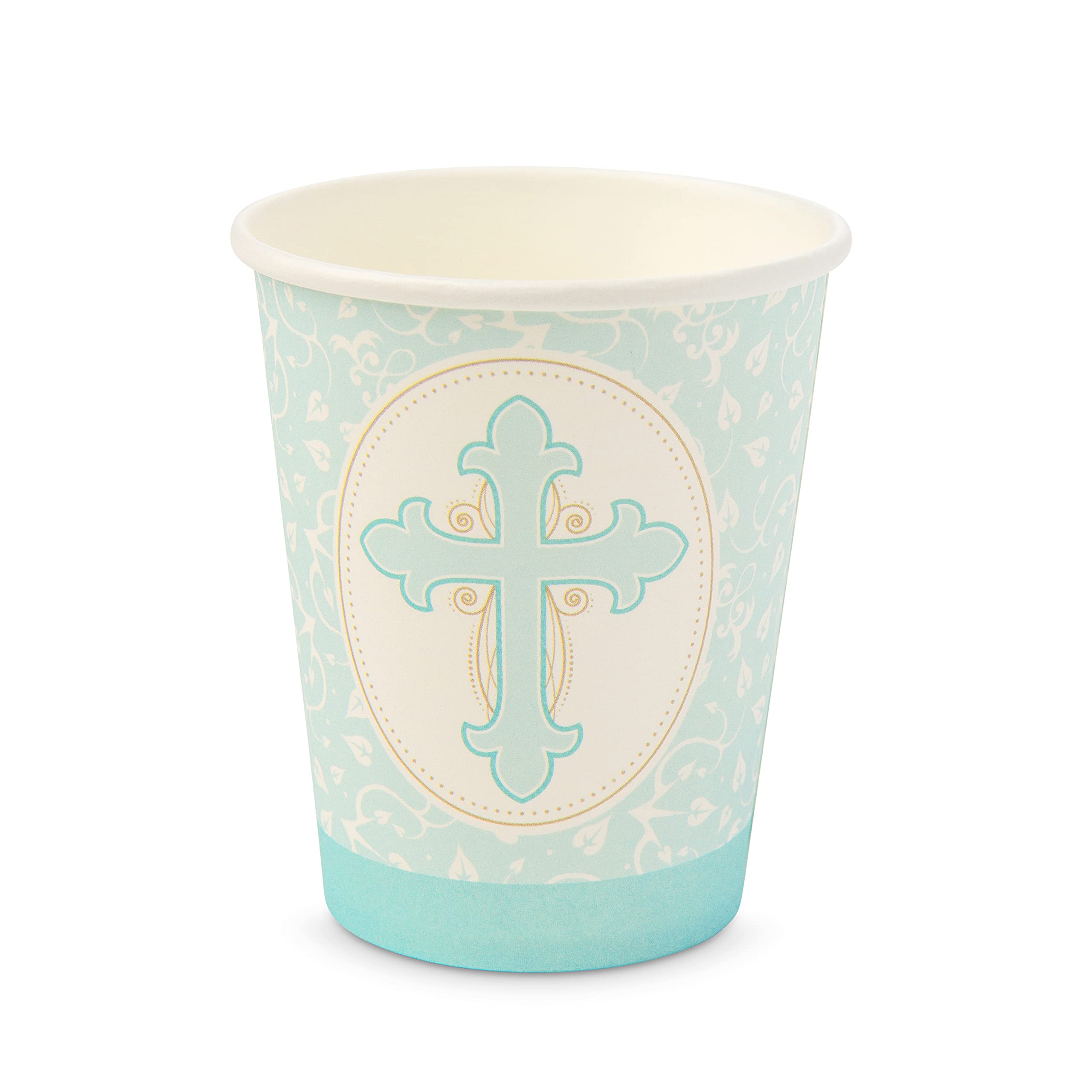 Royal Bluebonnet Blue Baptism Plates and Napkins -Set of 24- First Communion Paper Plates (7 and 9 Inch), Napkins and Cups- Disposable Party Supplies for Confirmation, Easter, Baptism for Boys