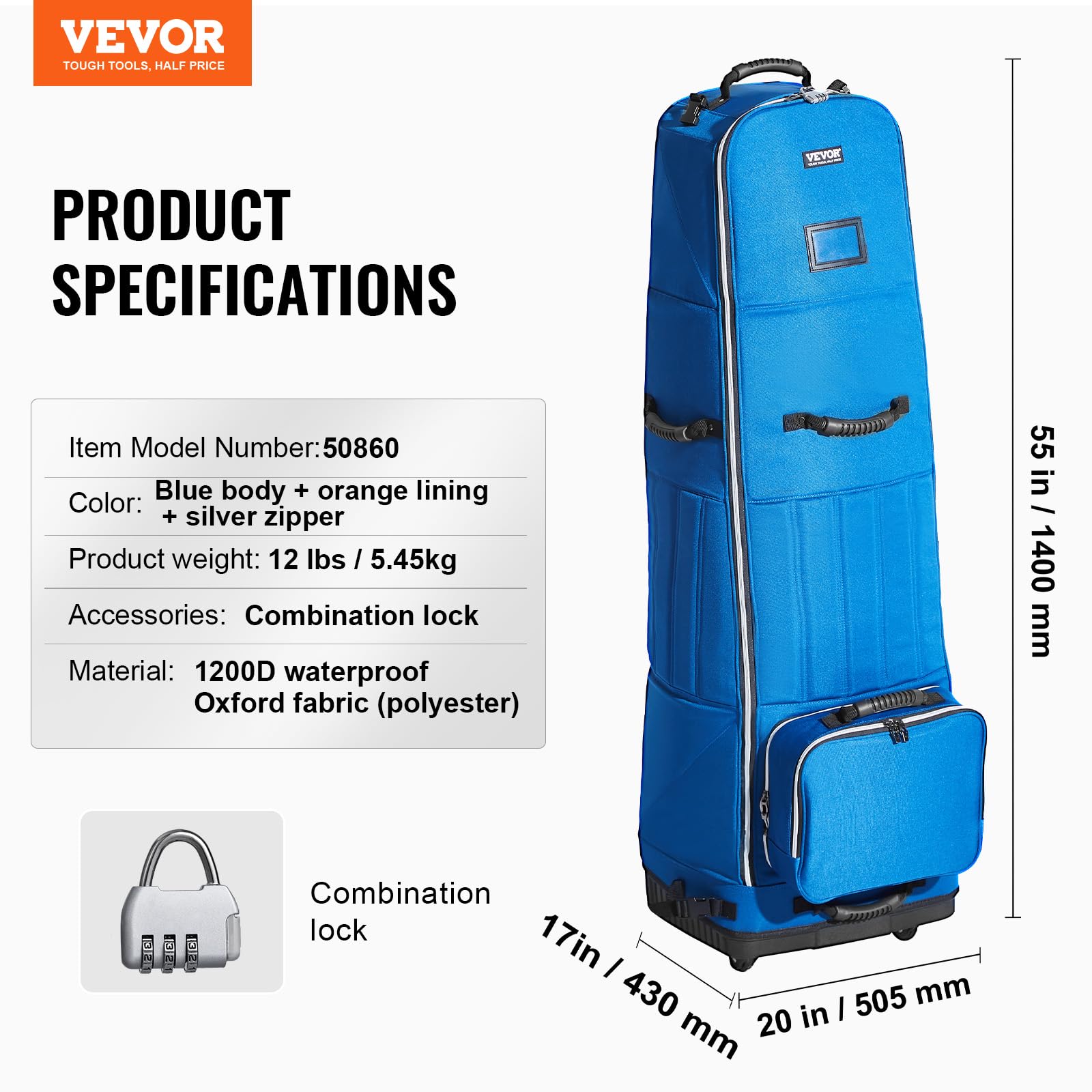 VEVOR Bolsa de Viaje Enrollable para Palos de Golf Bolsa de Carrito Portátil 6 Ruedas Impermeable Resistente al Desgaste 1200D Poliéster Oxford Bolsa de Almacenamiento para Palos de Golf, Azul