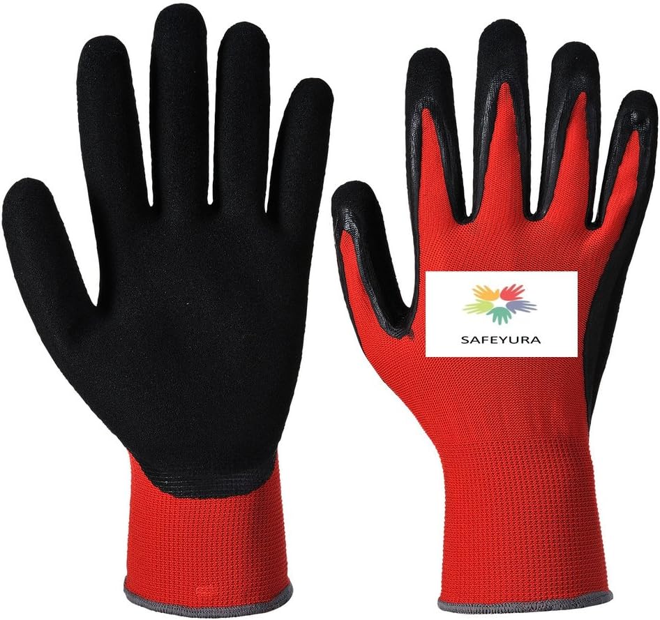 Garden Gloves for Gardening activity Nitrile Polyester Soil Care, Red and Black - Pack of 2 Pairs