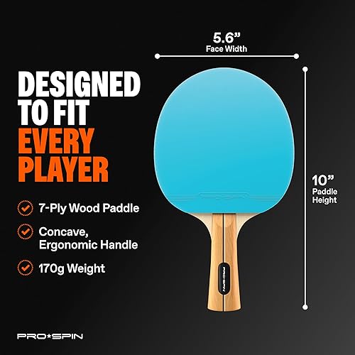 Miniatura 5 de PRO-SPIN Paletas de ping pong Juego de alto rendimiento con raquetas de tenis de mesa premium, pelotas de ping pong de 3 estrellas, estuche de