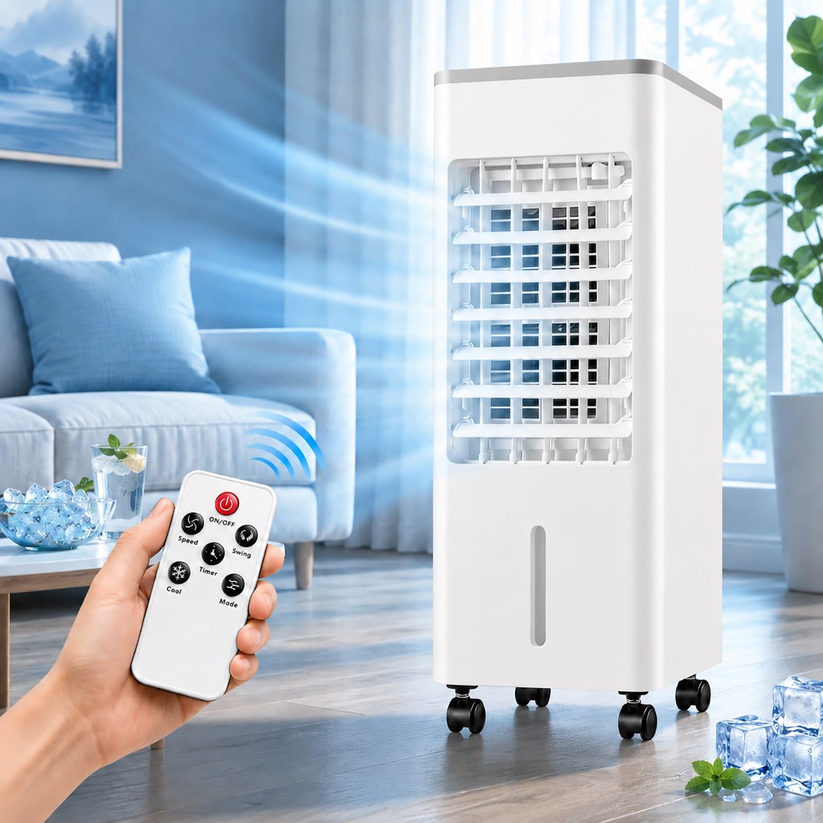 Portable Evaporative Air Cooler, Swamp Cooler with 4 Ice Packs