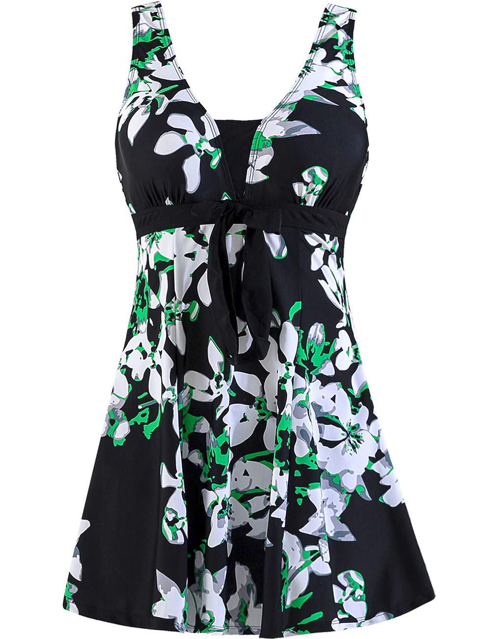 wantdoWomen's Plus Size One Piece Swimsuit Tummy Control Modest Bathing Suit Flower Print Swimdress with Skirt