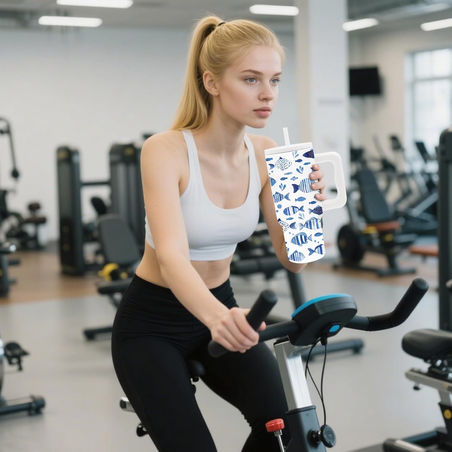 Gifts for Women - 24 oz Blue Tropical Fish Tumbler with Handle and Straw - Insulated Stainless Steel Cup, Leakproof, Cute Ocean Animal Lovers Travel Mug, Fits Car Cup Holders, Keeps Drinks Cold/Hot - Image 8