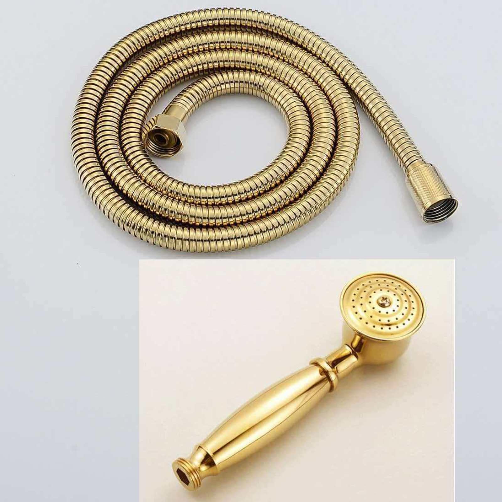 Fanjubei Gold Spray Head + Soft Tube All-Copper Shower Pressurized Handheld Showerhead, Gold Nozzle + Hose