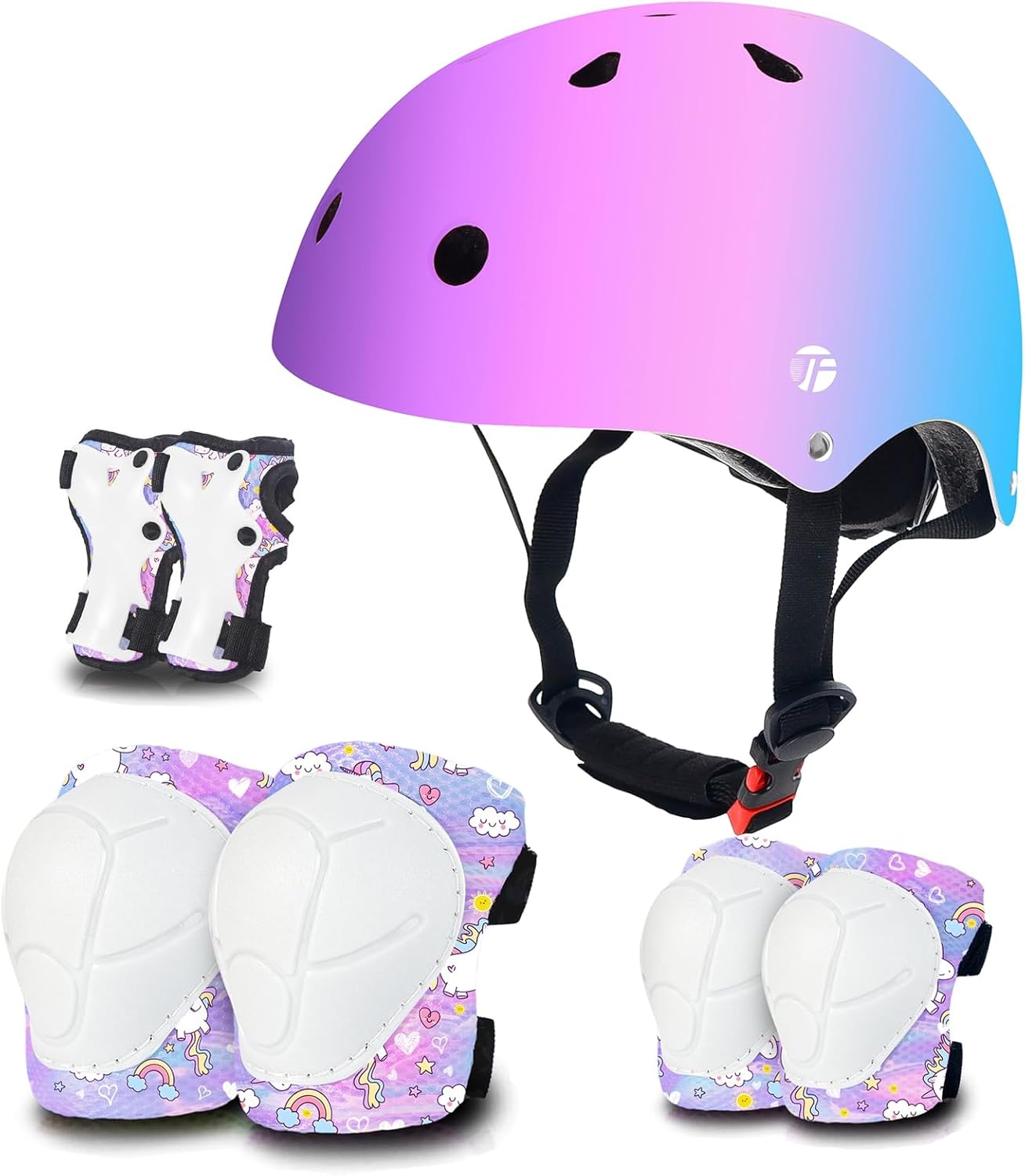 Gradient Color Kids Protective Gear Set Knee Pads for Kids 2-14 Years & Kids/Toddler Bike Helmet for Boys Girls