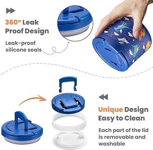 Miniatura 7 de Tarro de comida aislado al vacío de 14 onzas con tapa de hebilla, termo de sopa para niños de comida caliente, boca ancha, a prueba de fugas,