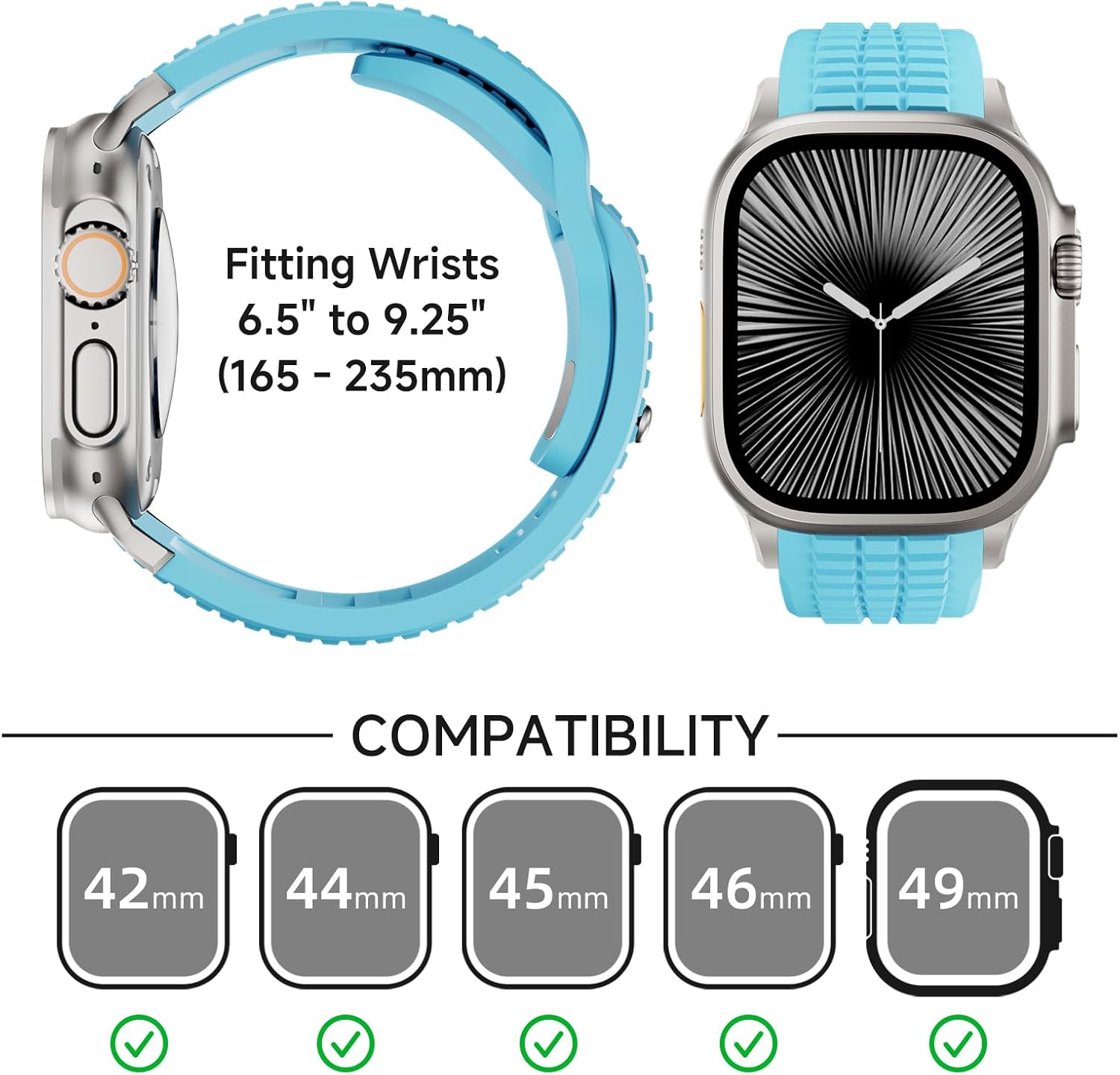 Sport Bands Compatible with Apple Watch Bands for Men，Band for Apple Watch Ultra 2 3 Band 49mm 46mm 45mm 44mm, Wide Soft Silicone Bands Waterproof Strap for iWatch Series 10 11 9 8 7 6 5 4 3 Se