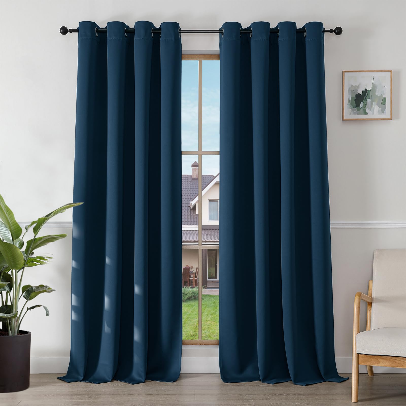 Joydeco Rideau Occultant 2 Pièces, Rideau Thermique Isolant Anti Chaleur Tenture Opaque à Oeillets Isolation Lumiere Anti UV Decoration Chambre Maison Salon Intérieurs