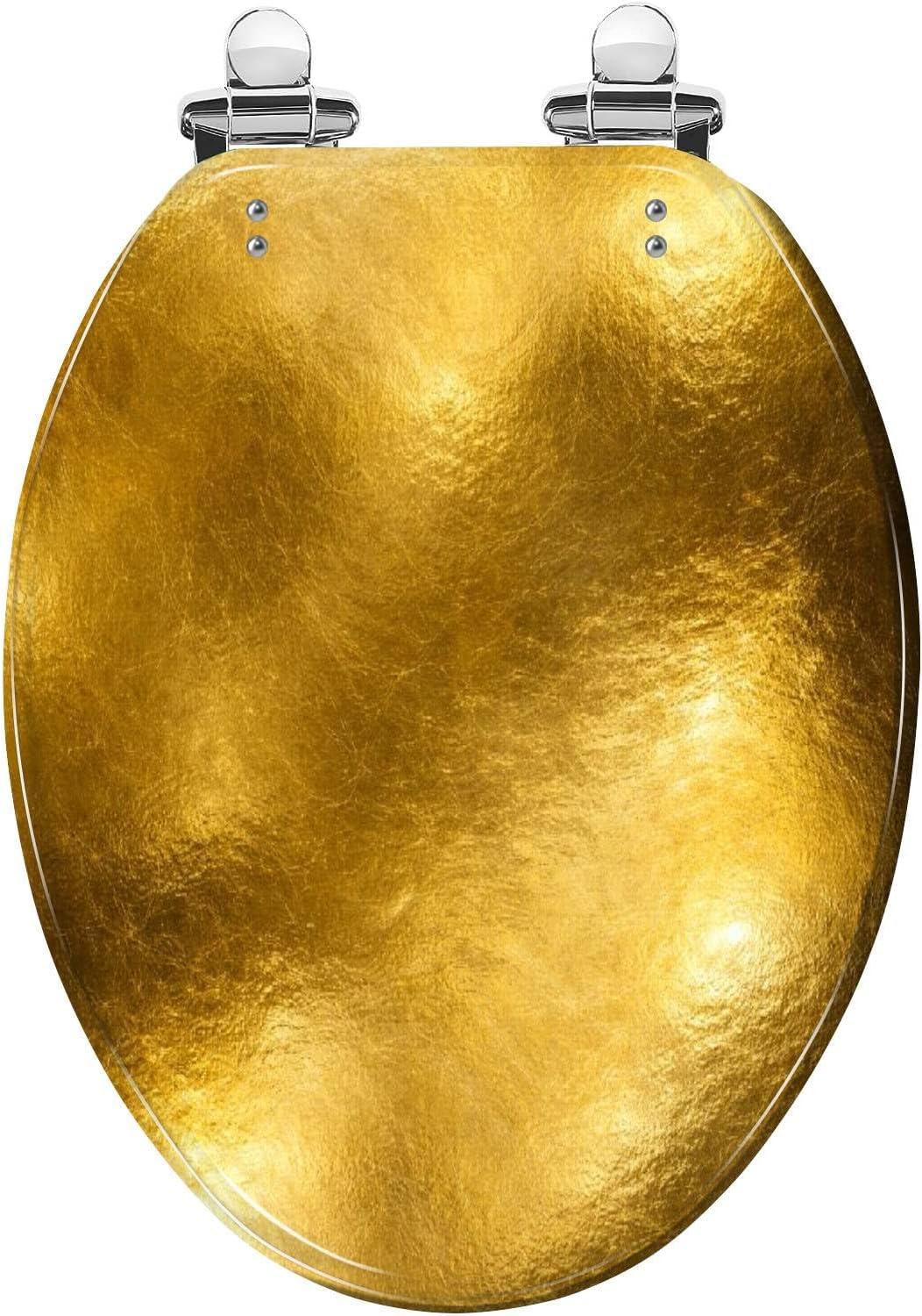 Elongated Toilet Seat Gold texture Gradients shadow Resin Toilet Seat Slow Quiet Close with Quick-Release Hinges Toilet Seat with Cover Easy to Clean Install