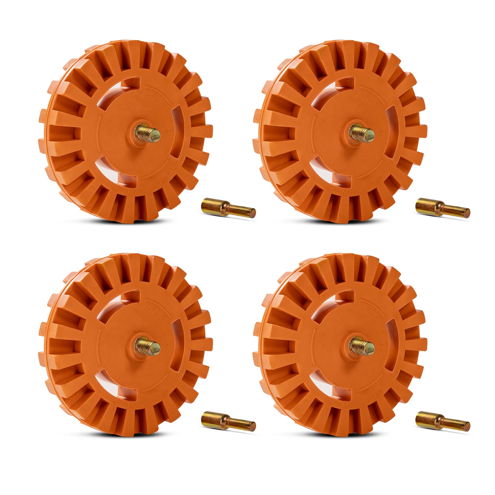 4PCS Decal Remover Eraser Wheel Tool Kit with Drill Adapter, 4 Inch Rubber Adhesive Remover Wheel for Removes Car Stripes Vinyl Tapes and Graphics, Rubber Wheel Decal Remover for Cars, RV, Boats