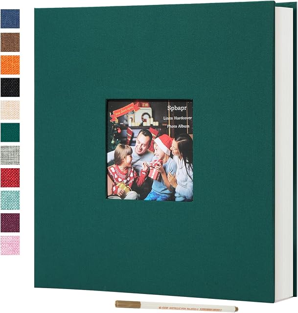 Spbapr Large Photo Album Self Adhesive 3x5 4x6 5x7 8x10 Pictures Magnetic Scrapbook Linen Cover DIY Album with A Metal Pen 11"x10.6"40pages