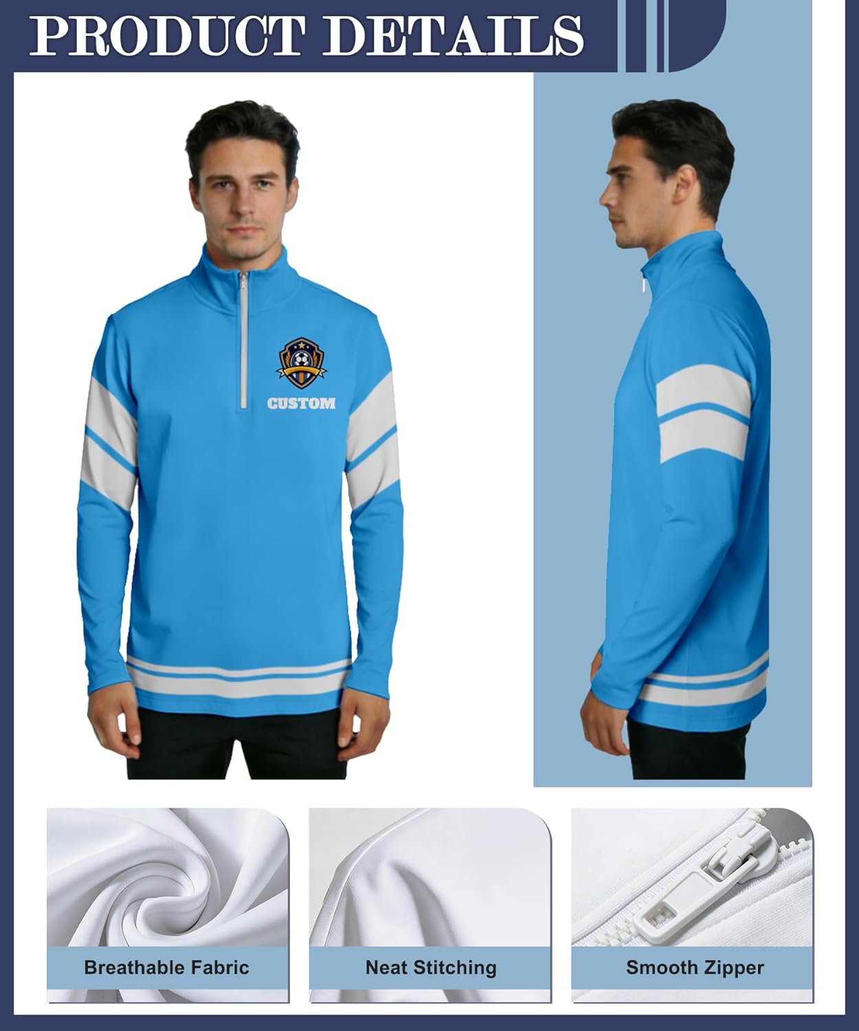 Custom Quarter Zip Pullover for Men Women Design Your Own Zip Sweatshirt Personalized Casual Long Sleeve Polo Shirt, S-4XL - Image 5