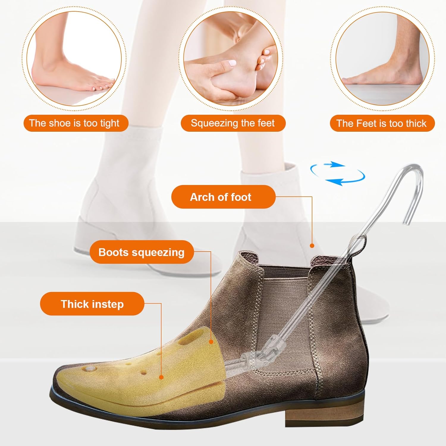 Shoe Boot Stretcher & Widener for Men & Women, Size Men's 7-12, Women's 9-14, ABS Plastic, Unisex, 4-Piece Set, Suitable for Wide/Thick Feet, Cowboy & Hiking Boots