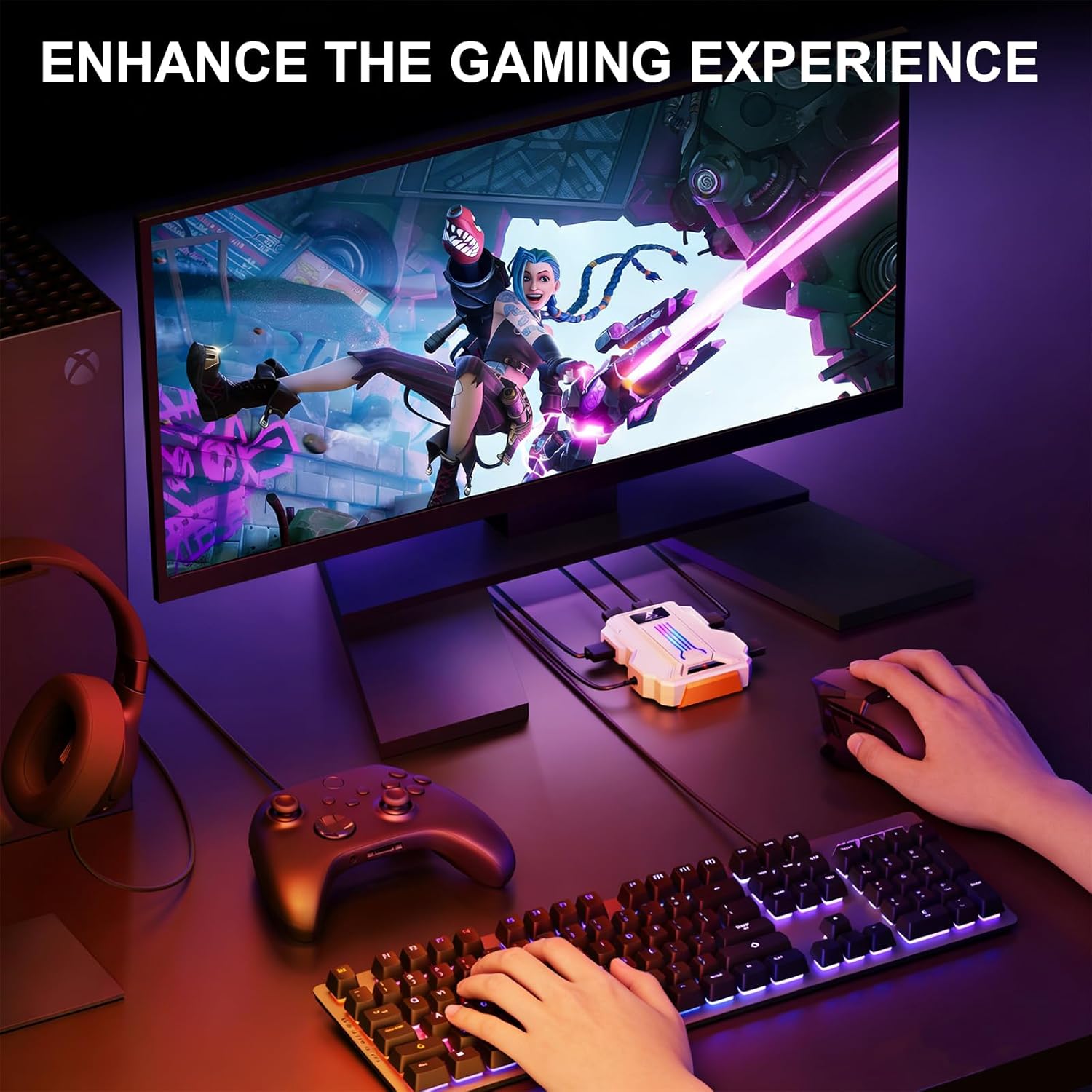 Keyboard and Mouse Adapter for Nintendo Switch 2 & Switch, Xbox Series X/S, Xbox One/360, PS3/PS4,Console Converter with 3.5mm Audio Jack, RGB Light,Support APP Custom Mapping/Mouse Sensitivity/Macro