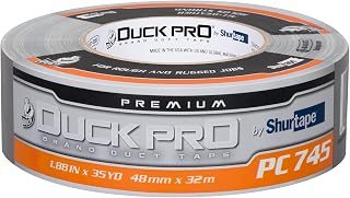 Shurtape Duck Pro Premium Grade Super-Tough Duct Tape for All-Weather Use on Rough Surfaces, 48mm x 35yd, 17 mil, Metallic Silver, 1 Roll (105518)